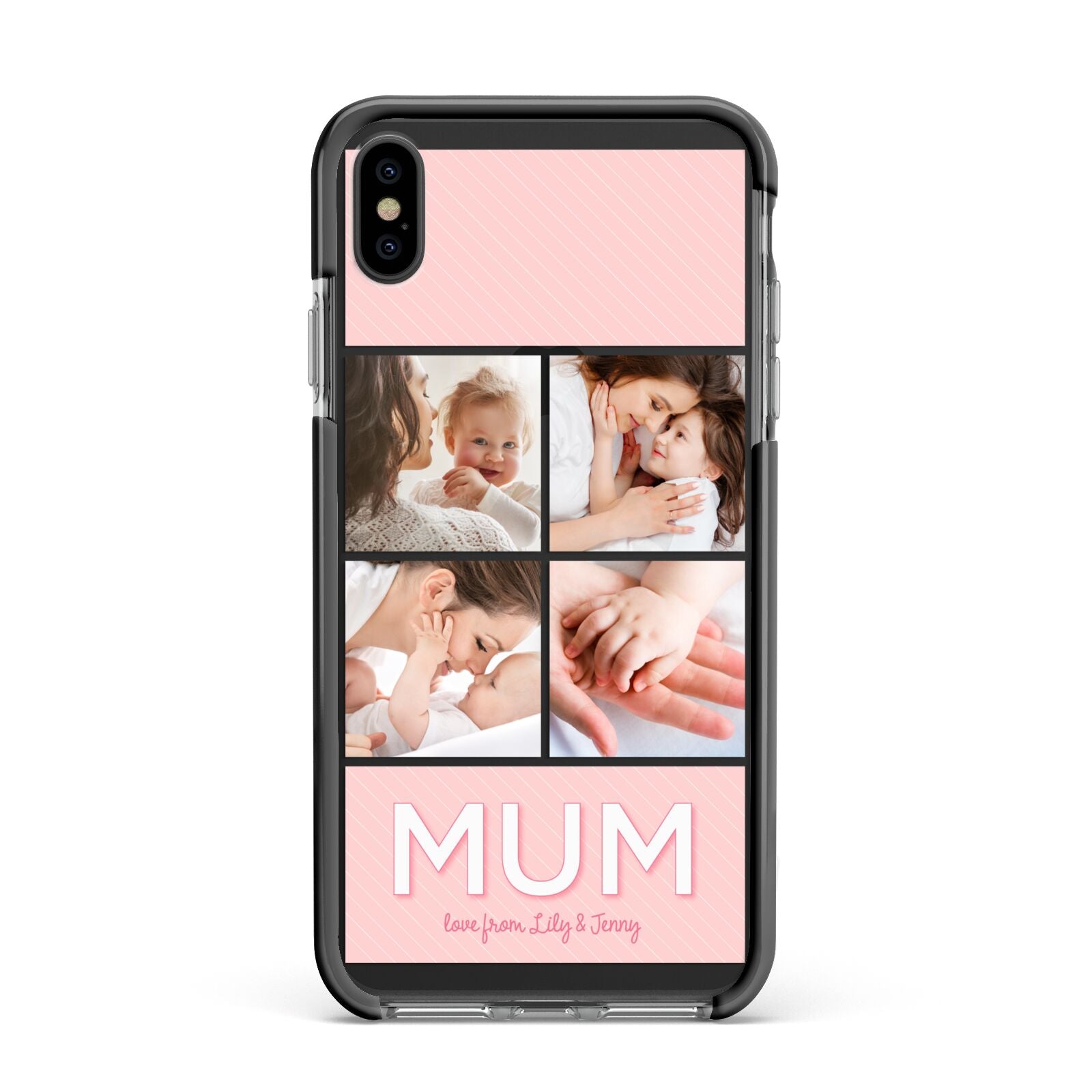 Mum Pink Mothers Day Multi Photo Apple iPhone Xs Max Impact Case Black Edge on Black Phone