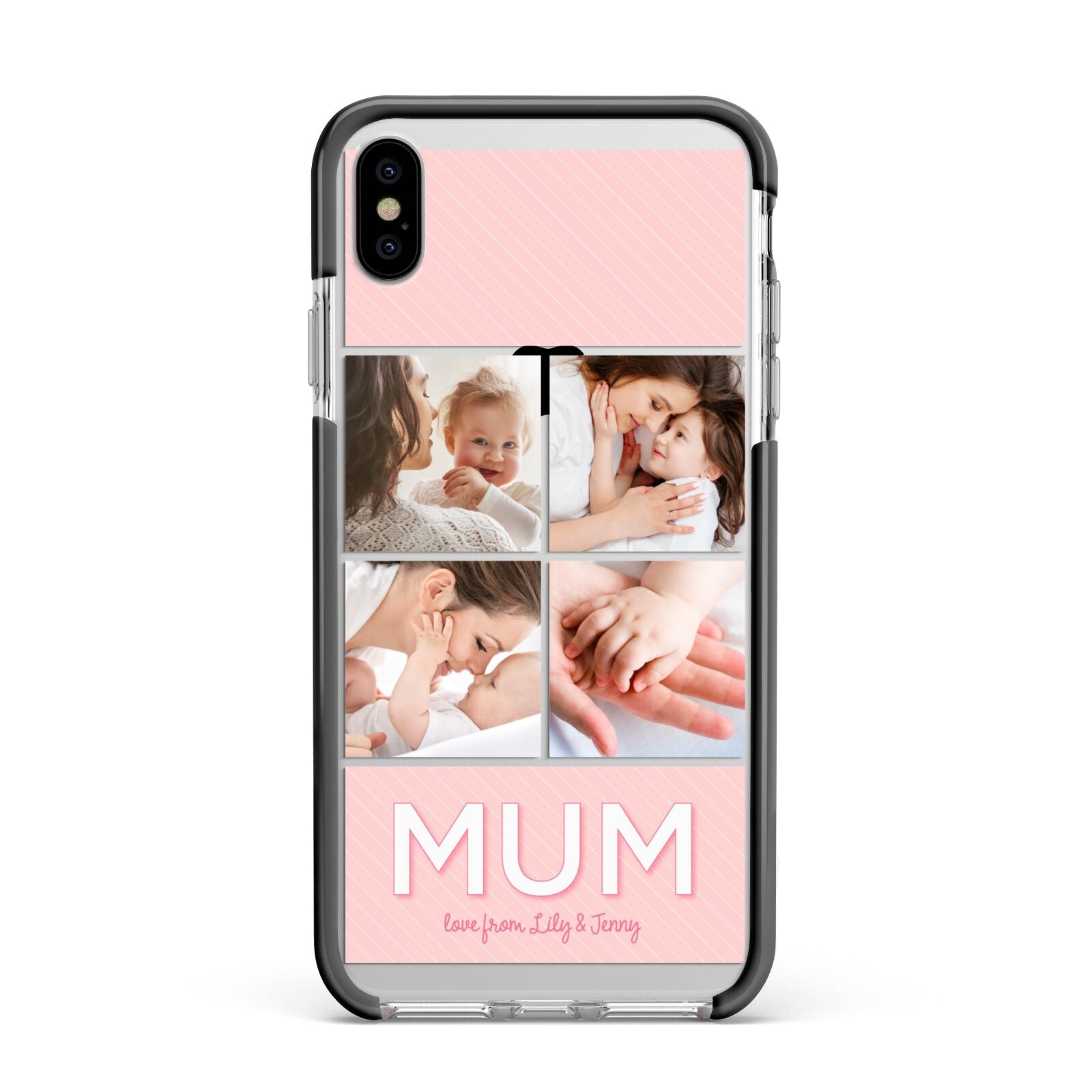 Mum Pink Mothers Day Multi Photo Apple iPhone Xs Max Impact Case Black Edge on Silver Phone