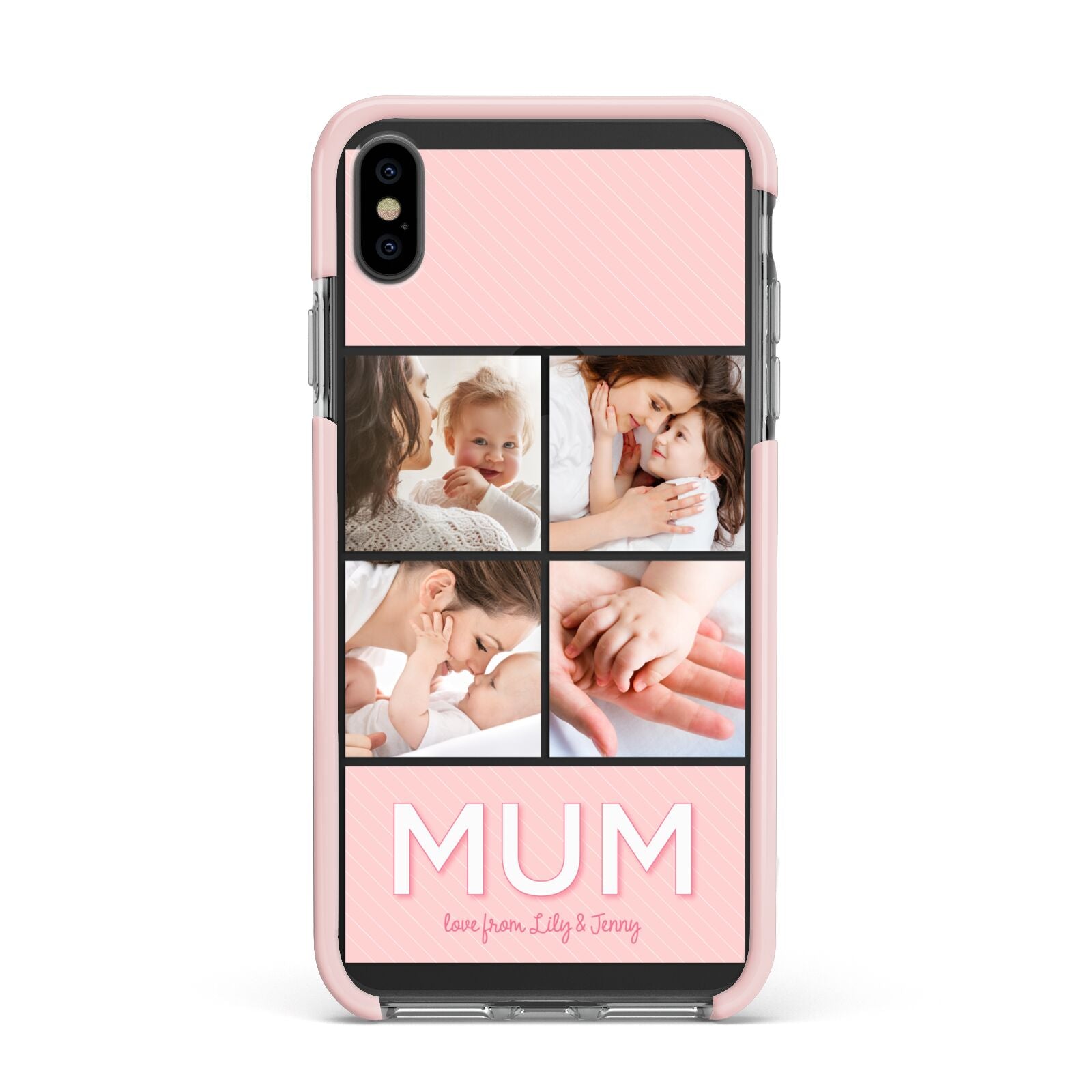 Mum Pink Mothers Day Multi Photo Apple iPhone Xs Max Impact Case Pink Edge on Black Phone