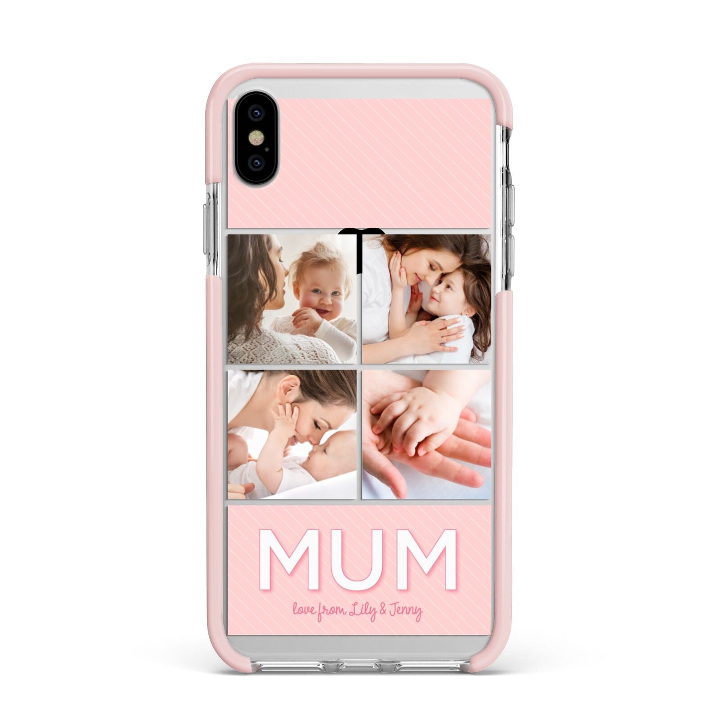 Mum Pink Mothers Day Multi Photo Apple iPhone Xs Max Impact Case Pink Edge on Silver Phone