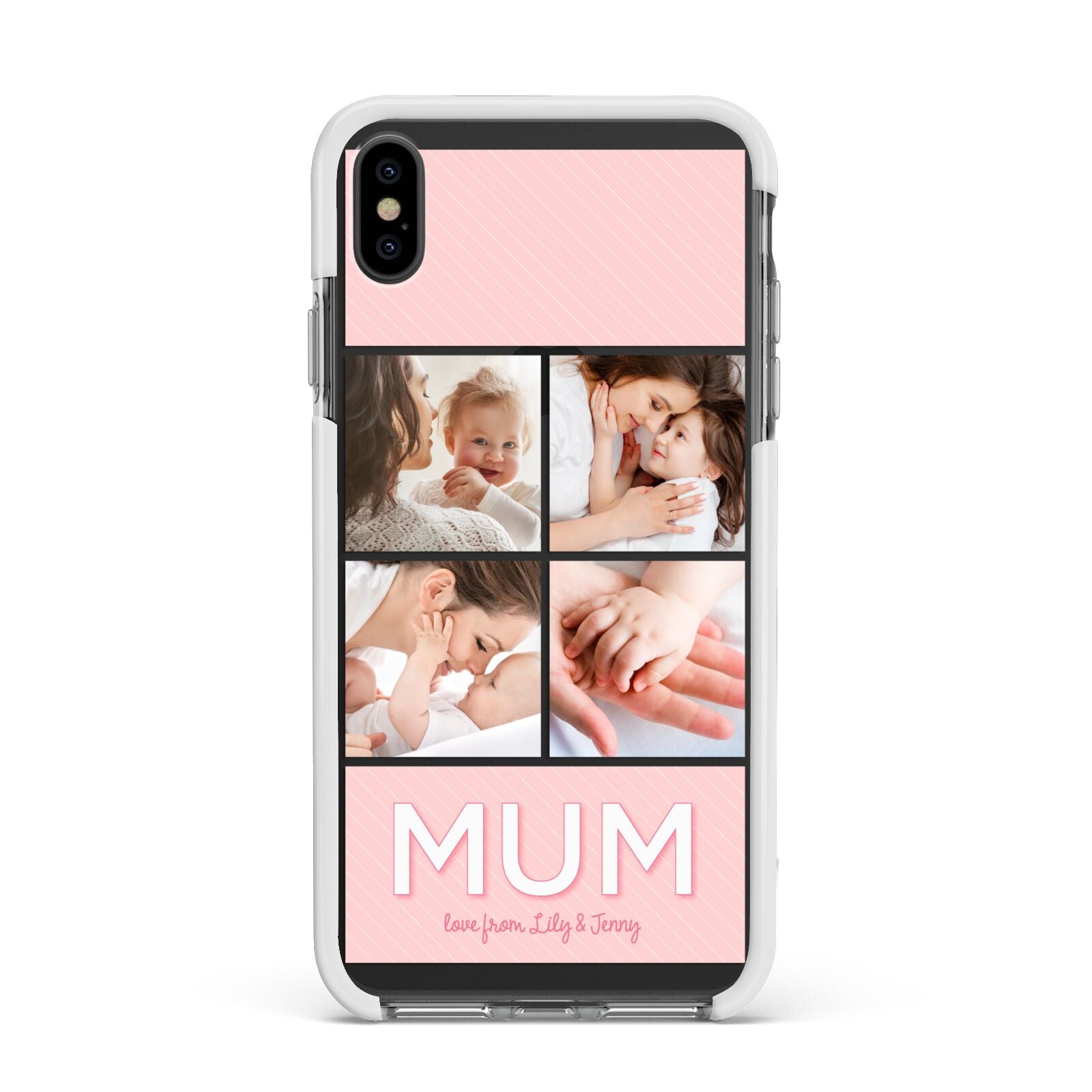 Mum Pink Mothers Day Multi Photo Apple iPhone Xs Max Impact Case White Edge on Black Phone