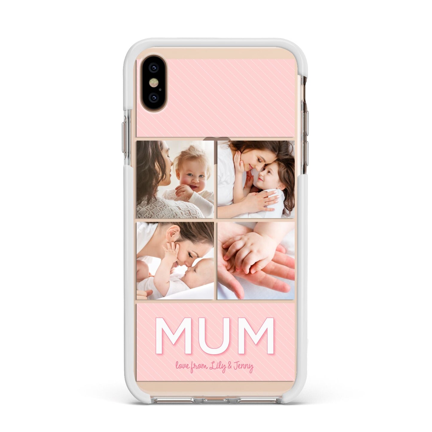 Mum Pink Mothers Day Multi Photo Apple iPhone Xs Max Impact Case White Edge on Gold Phone