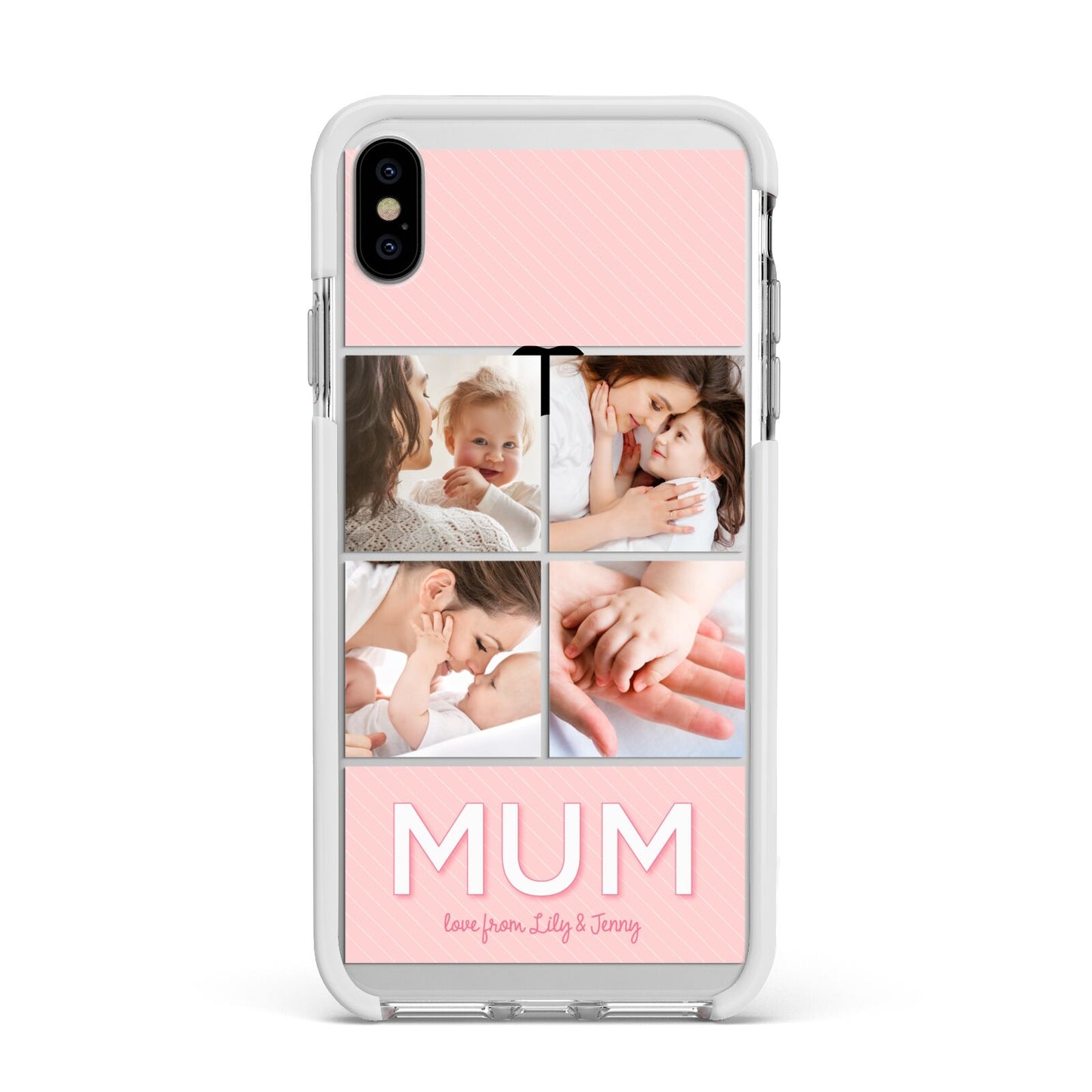 Mum Pink Mothers Day Multi Photo Apple iPhone Xs Max Impact Case White Edge on Silver Phone