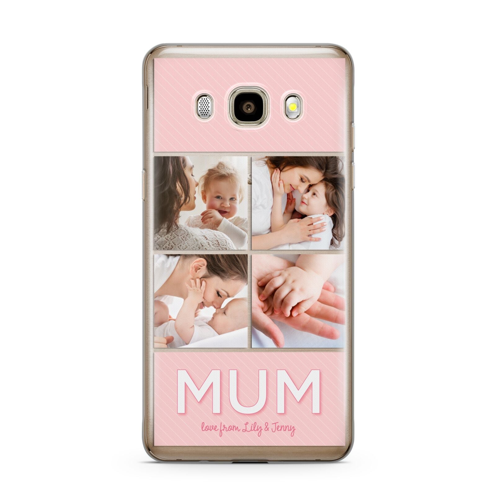 Mum Pink Mothers Day Multi Photo Samsung Galaxy J7 2016 Case on gold phone