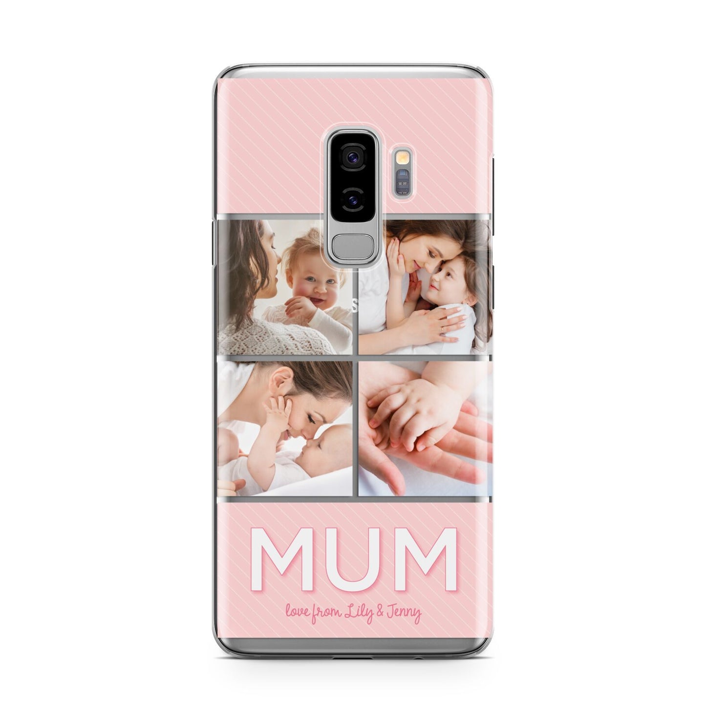 Mum Pink Mothers Day Multi Photo Samsung Galaxy S9 Plus Case on Silver phone