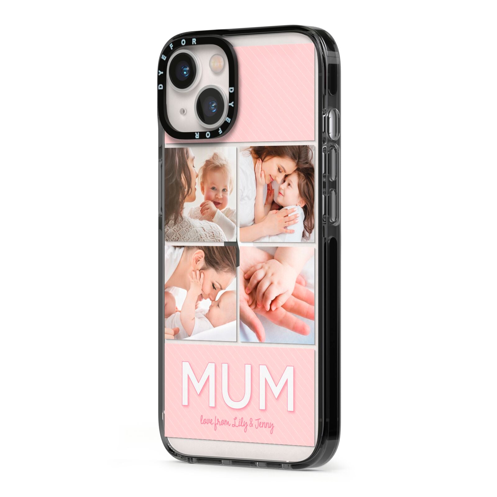 Mum Pink Mothers Day Multi Photo iPhone 13 Black Impact Case Side Angle on Silver phone