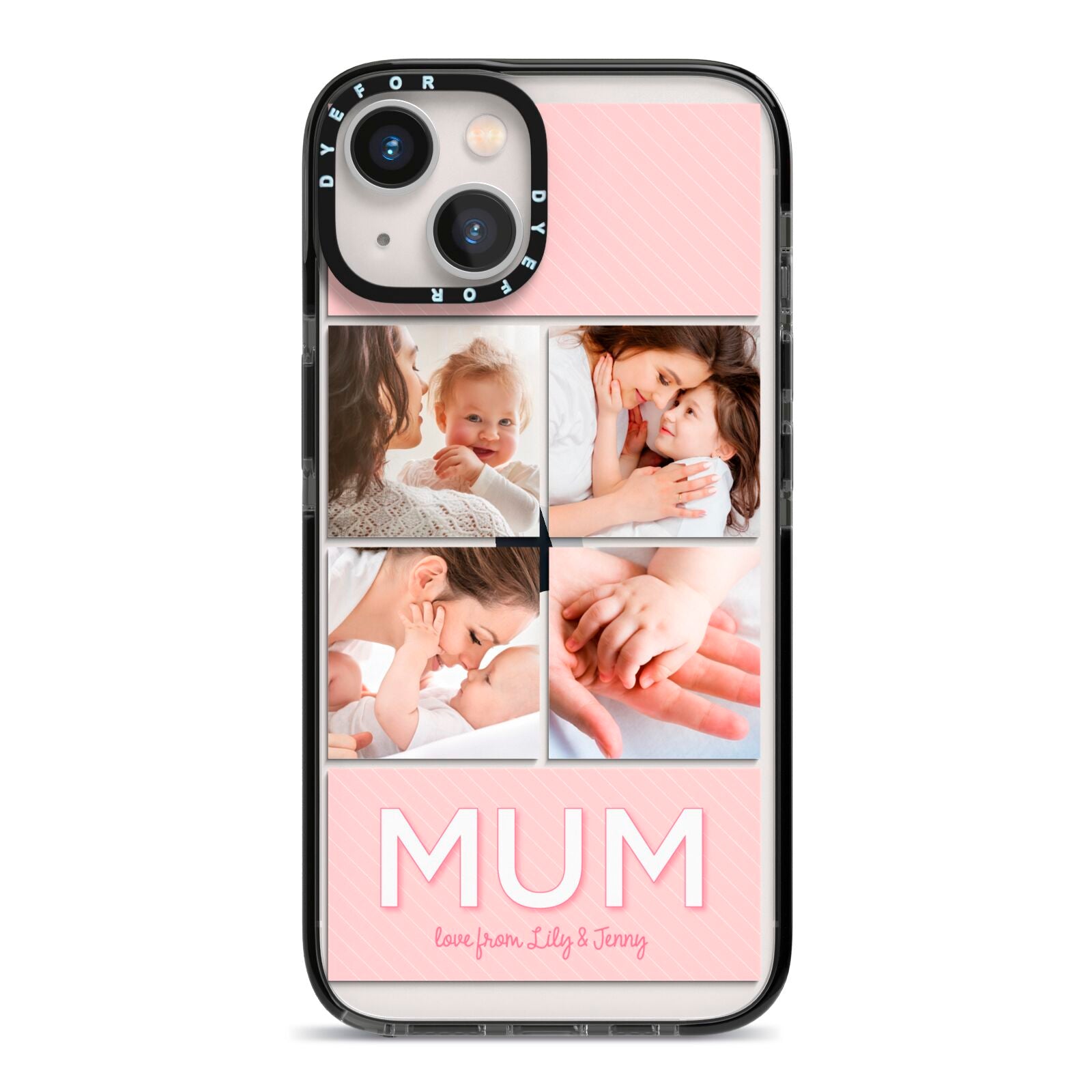 Mum Pink Mothers Day Multi Photo iPhone 13 Black Impact Case on Silver phone