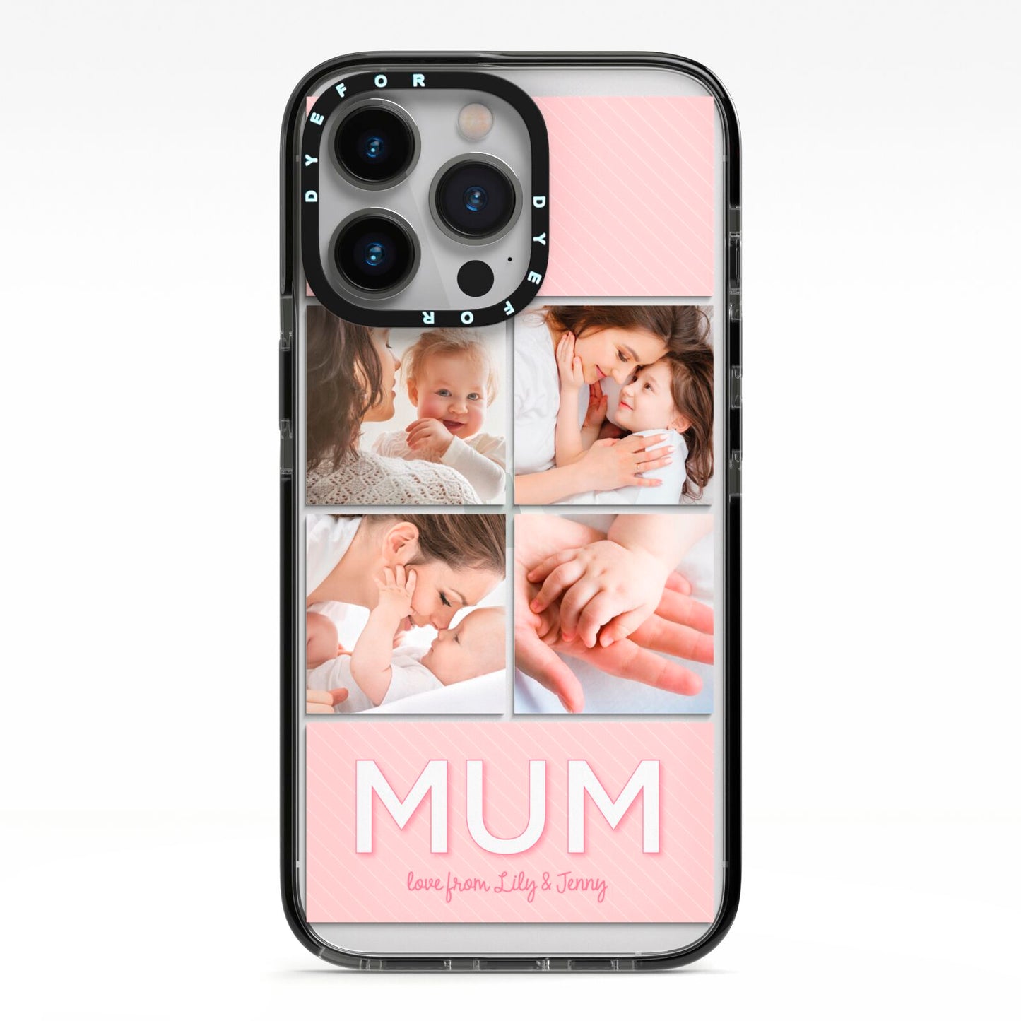 Mum Pink Mothers Day Multi Photo iPhone 13 Pro Black Impact Case on Silver phone