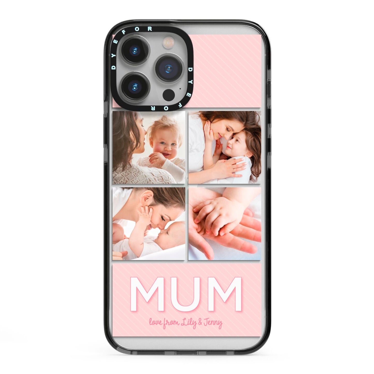 Mum Pink Mothers Day Multi Photo iPhone 13 Pro Max Black Impact Case on Silver phone