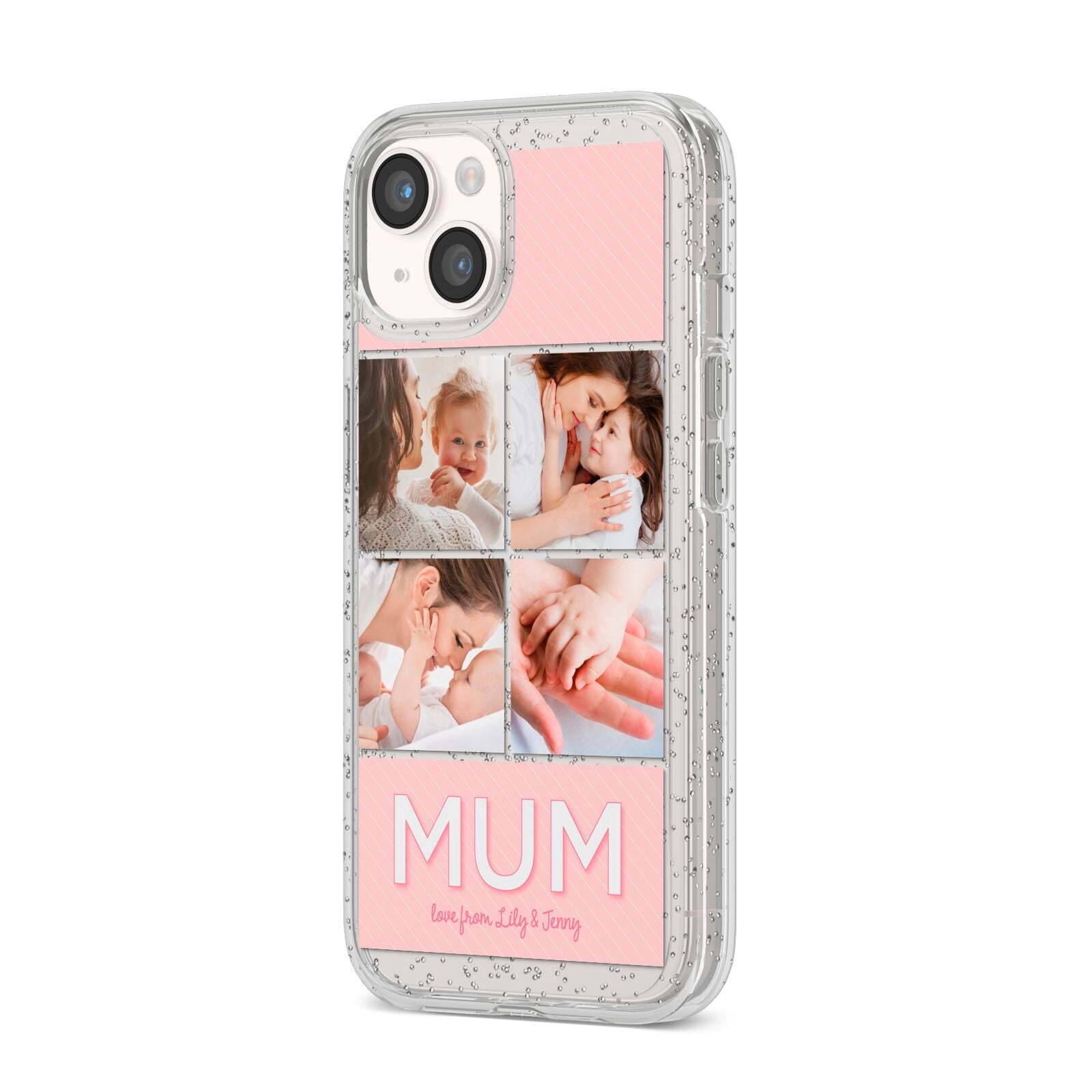 Mum Pink Mothers Day Multi Photo iPhone 14 Glitter Tough Case Starlight Angled Image