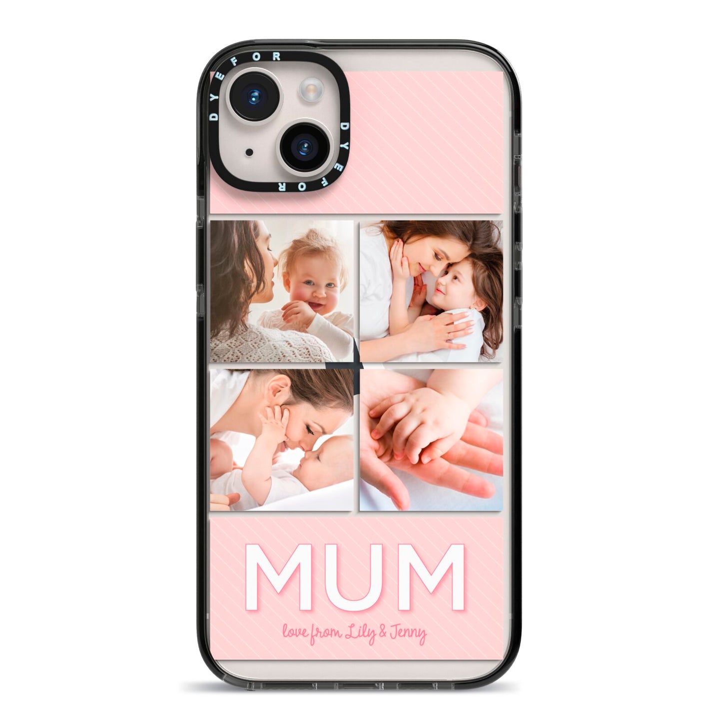 Mum Pink Mothers Day Multi Photo iPhone 14 Plus Black Impact Case on Silver phone