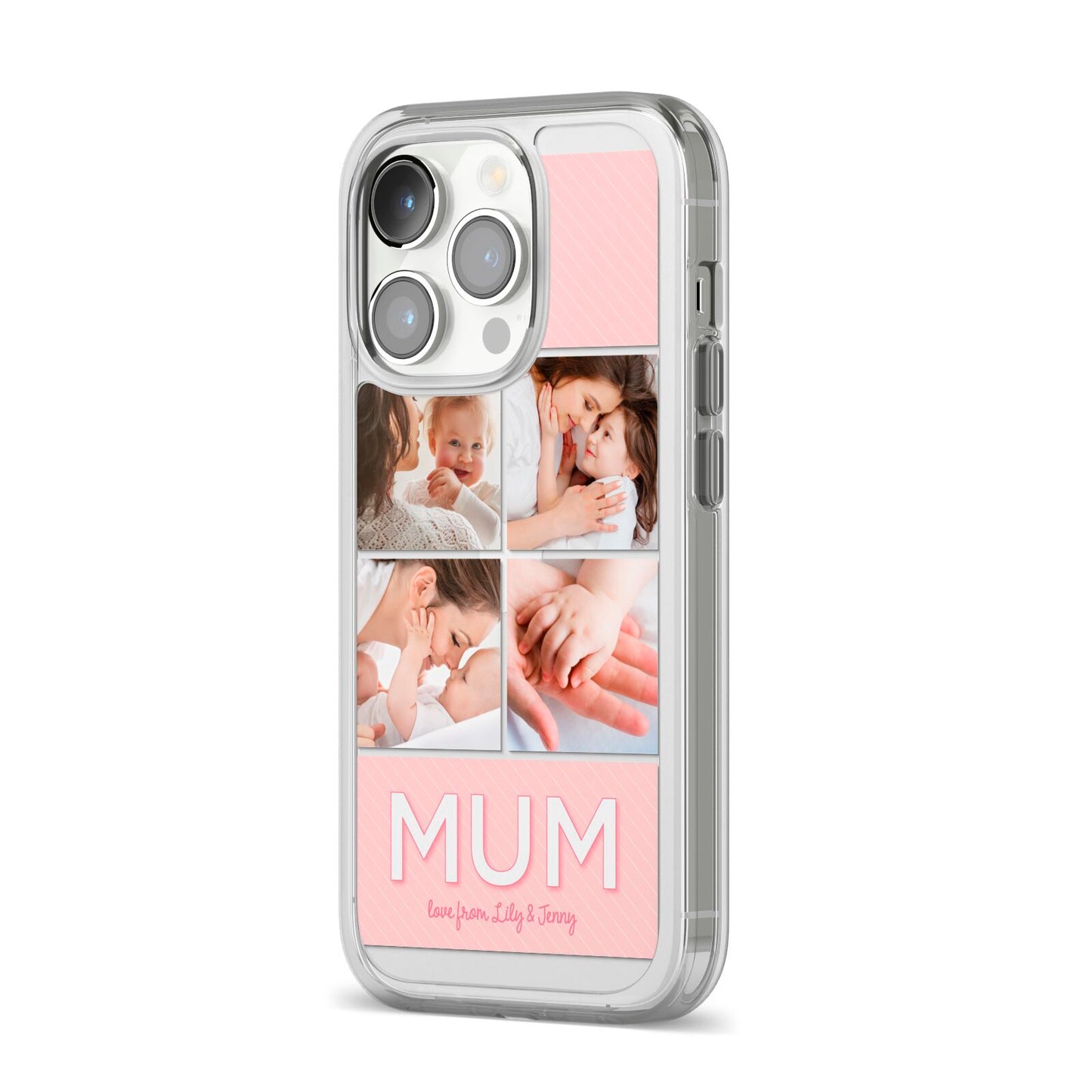 Mum Pink Mothers Day Multi Photo iPhone 14 Pro Clear Tough Case Silver Angled Image