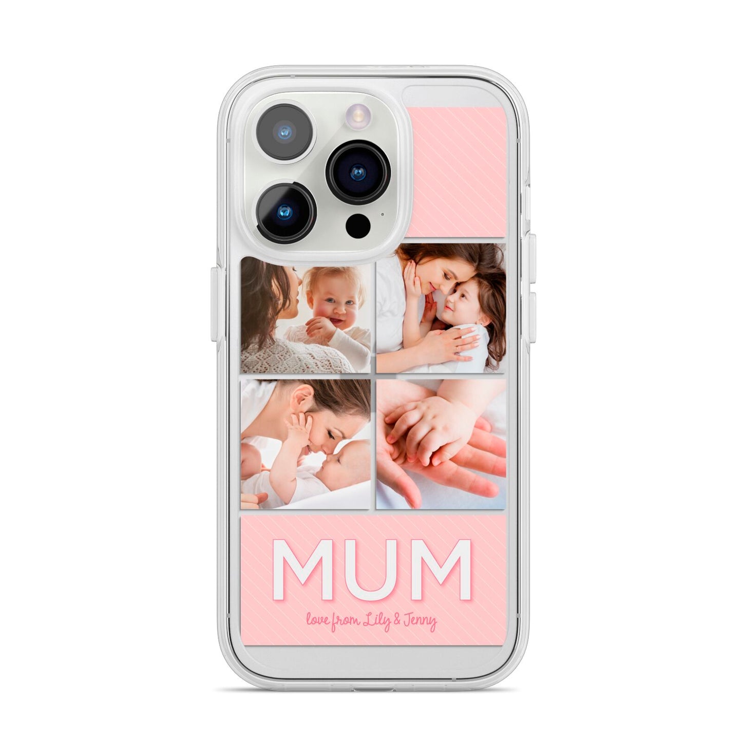 Mum Pink Mothers Day Multi Photo iPhone 14 Pro Clear Tough Case Silver