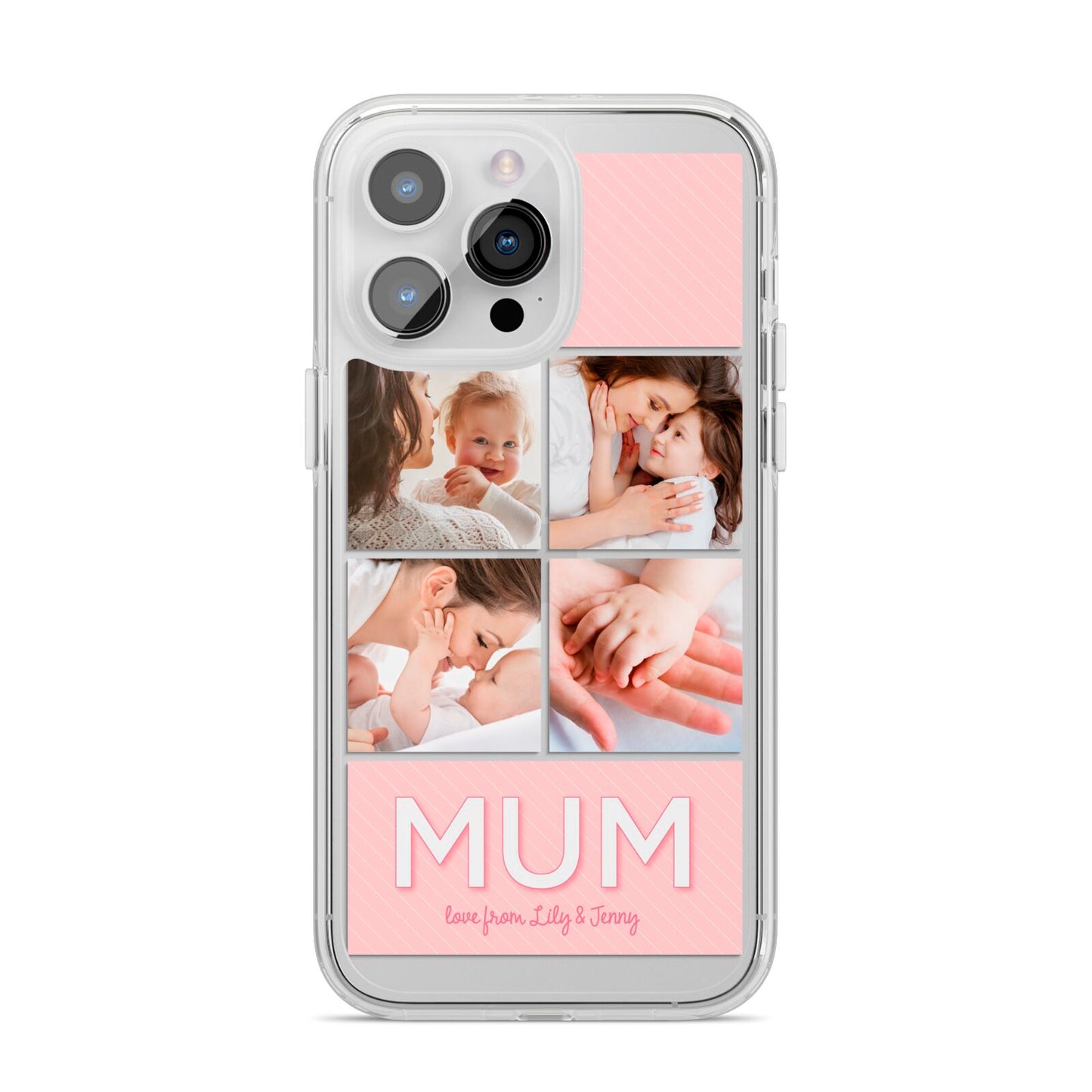 Mum Pink Mothers Day Multi Photo iPhone 14 Pro Max Clear Tough Case Silver