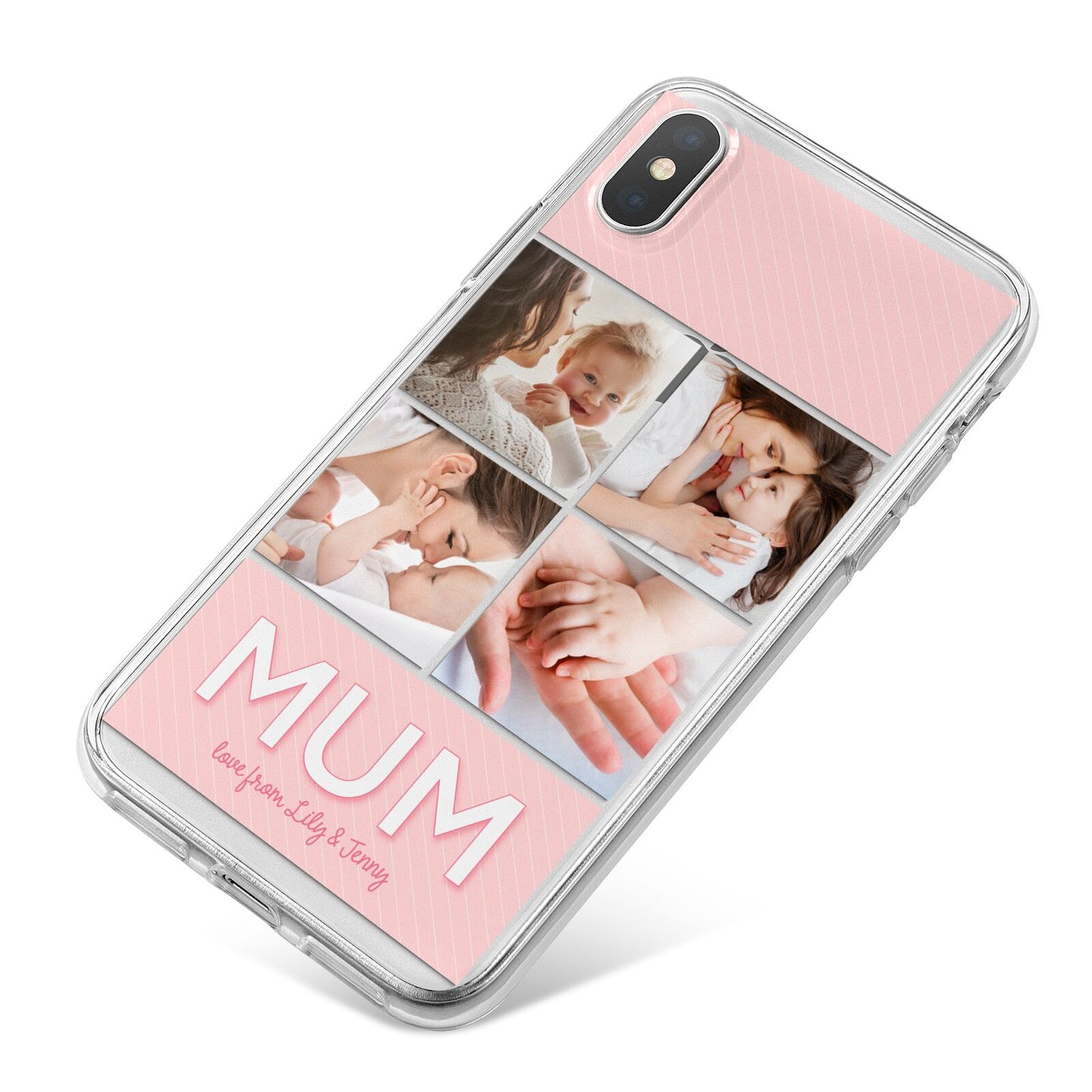 Mum Pink Mothers Day Multi Photo iPhone X Bumper Case on Silver iPhone