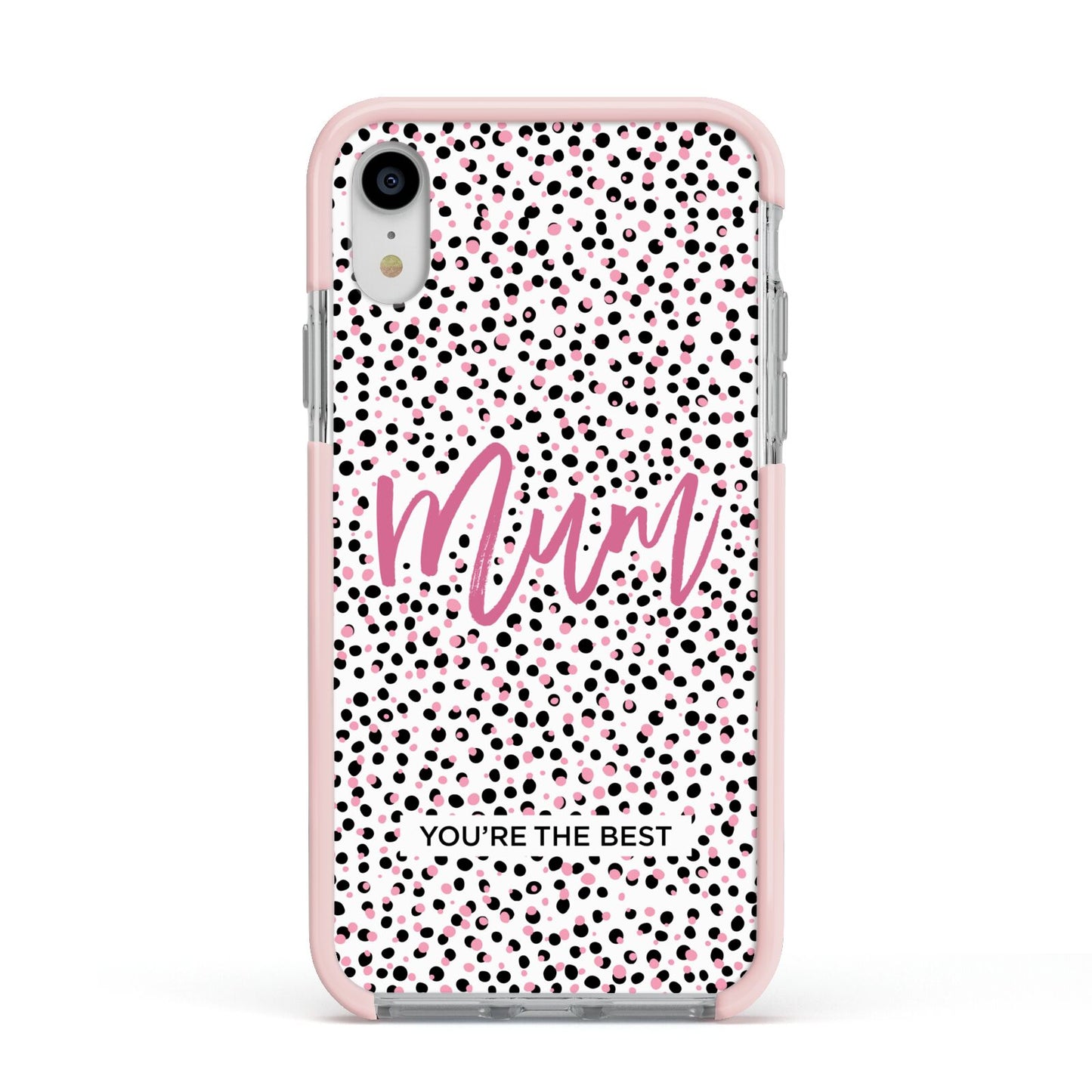 Mum Polka Dots Mothers Day Apple iPhone XR Impact Case Pink Edge on Silver Phone