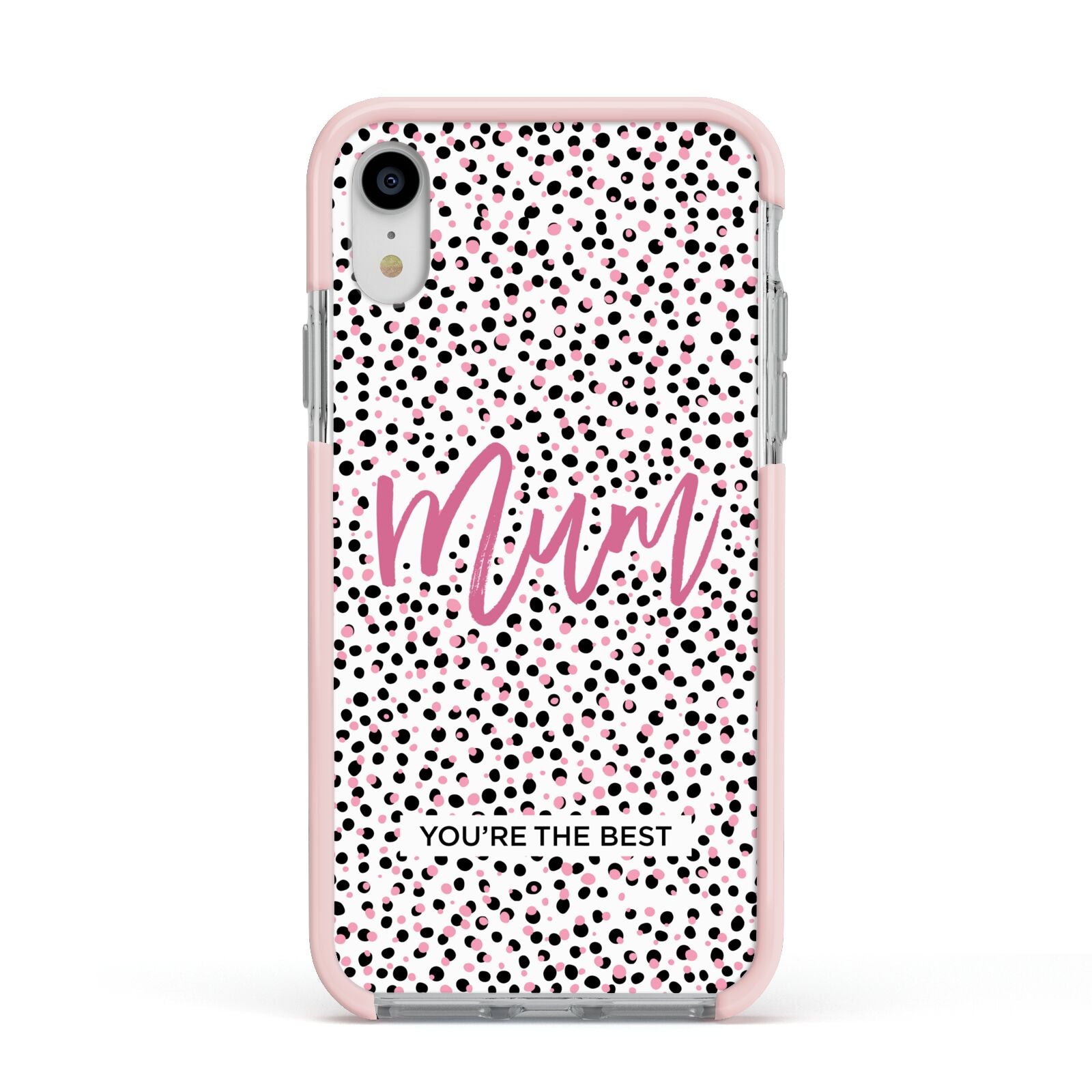 Mum Polka Dots Mothers Day Apple iPhone XR Impact Case Pink Edge on Silver Phone