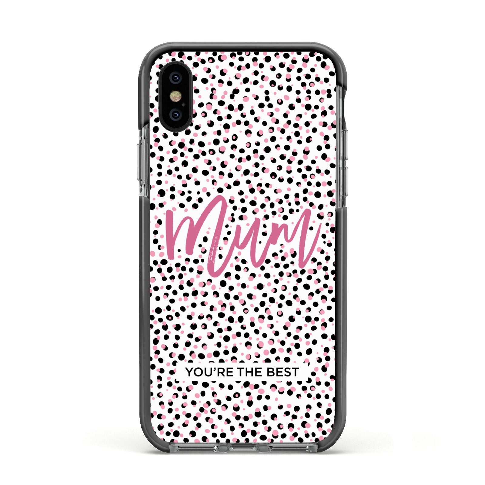 Mum Polka Dots Mothers Day Apple iPhone Xs Impact Case Black Edge on Black Phone