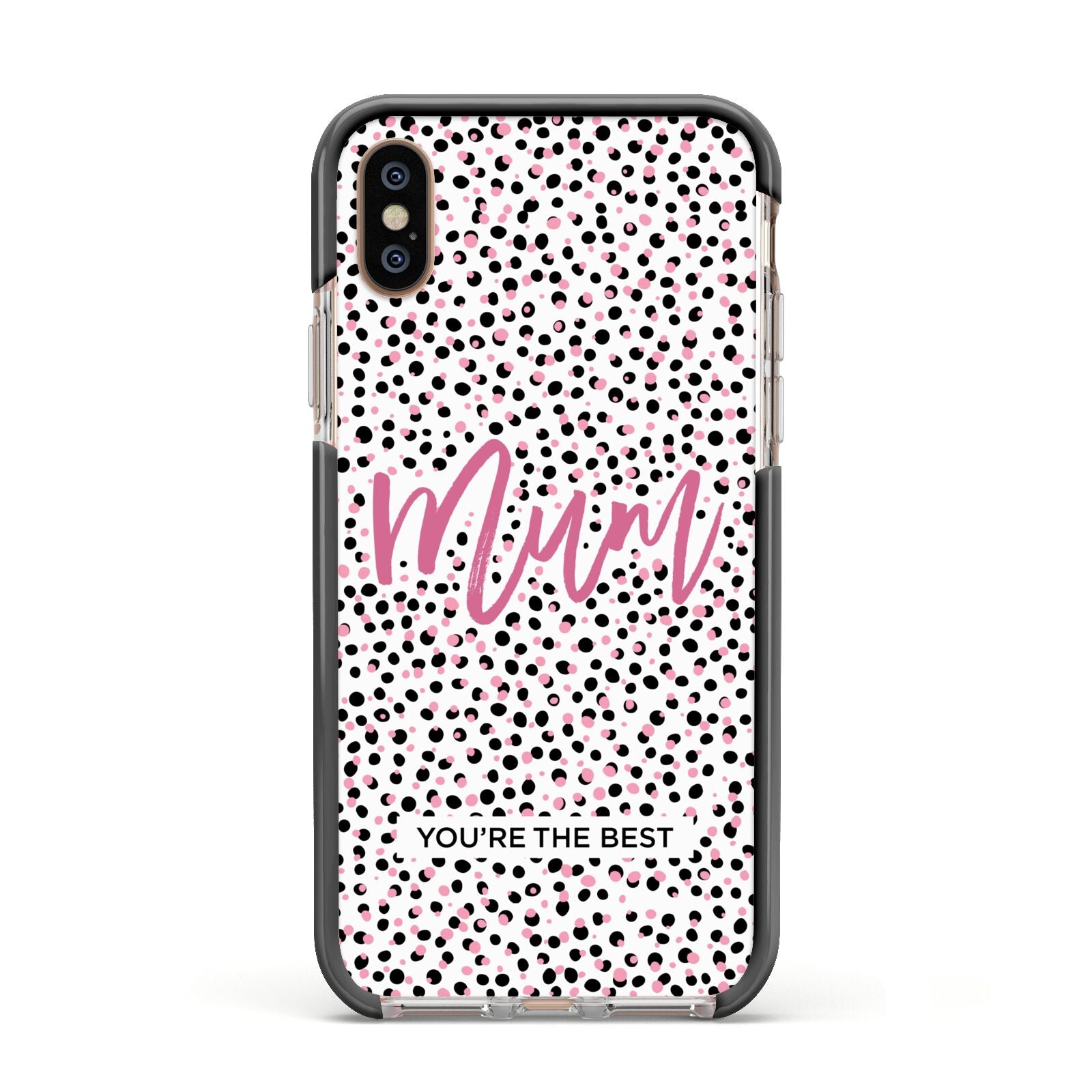 Mum Polka Dots Mothers Day Apple iPhone Xs Impact Case Black Edge on Gold Phone