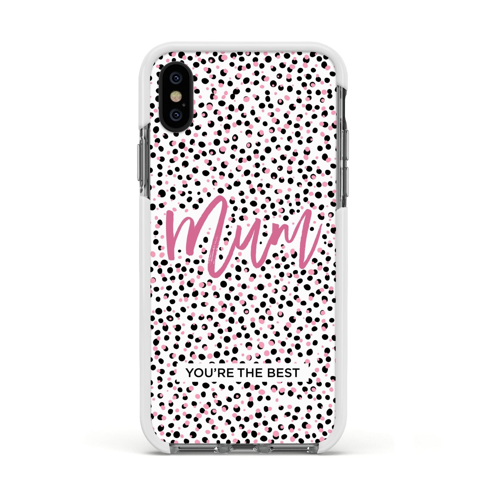 Mum Polka Dots Mothers Day Apple iPhone Xs Impact Case White Edge on Black Phone