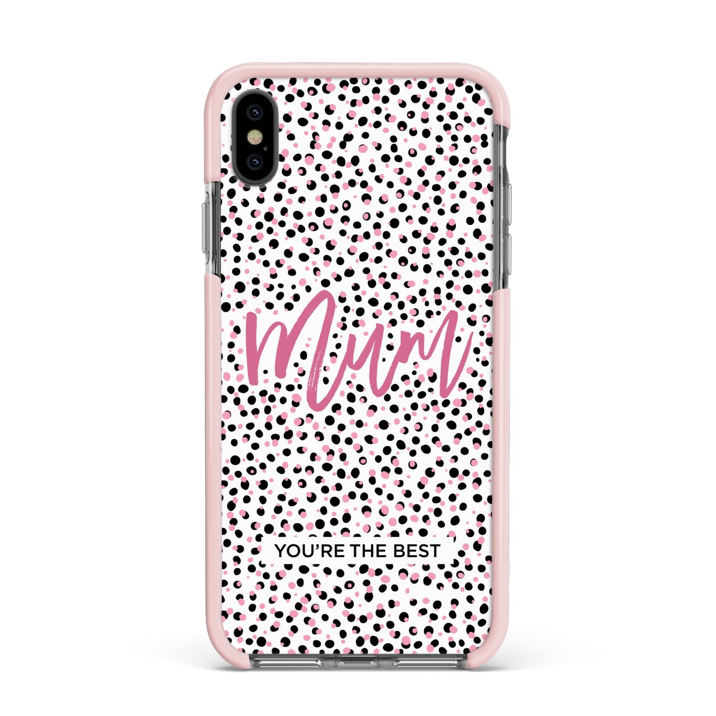 Mum Polka Dots Mothers Day Apple iPhone Xs Max Impact Case Pink Edge on Black Phone