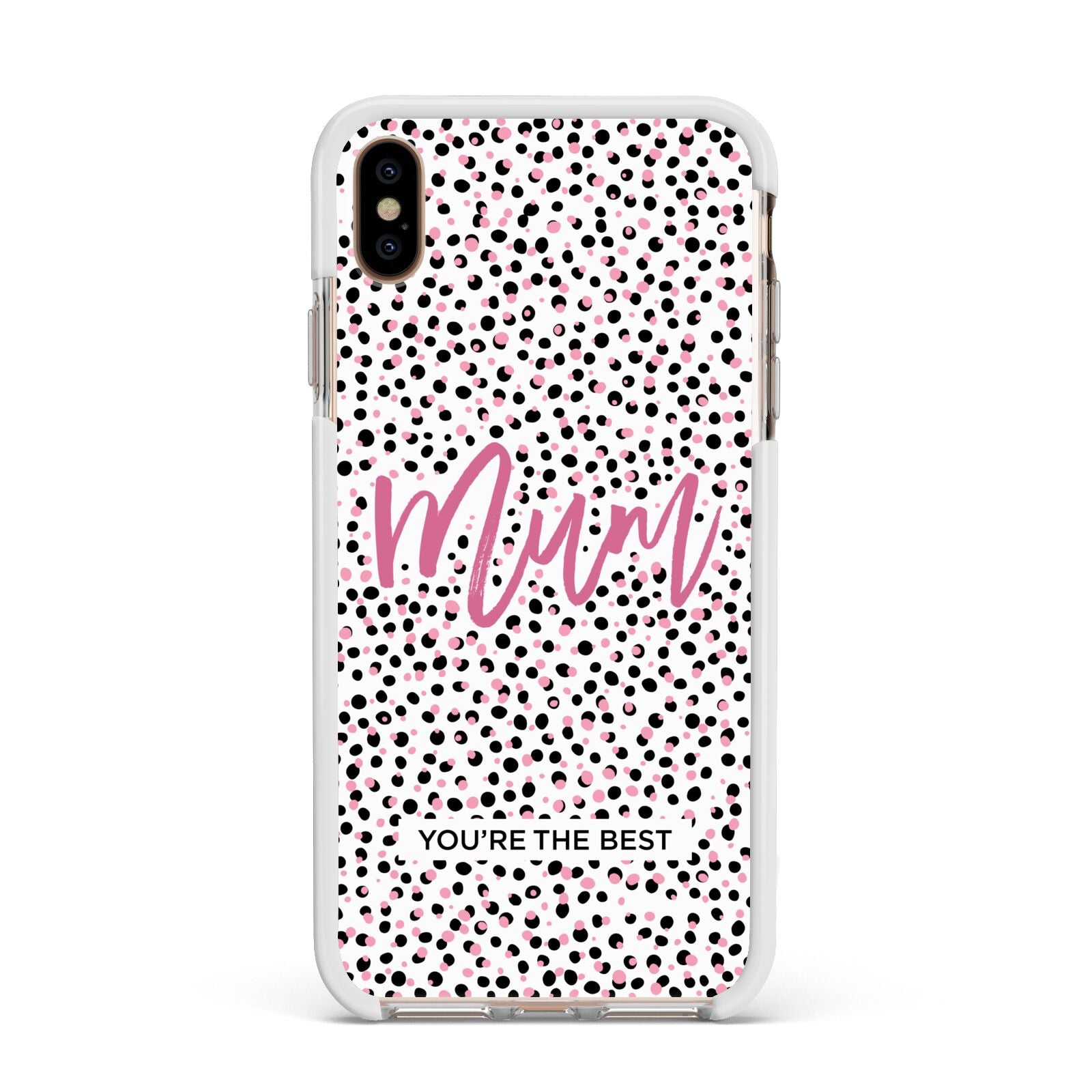 Mum Polka Dots Mothers Day Apple iPhone Xs Max Impact Case White Edge on Gold Phone