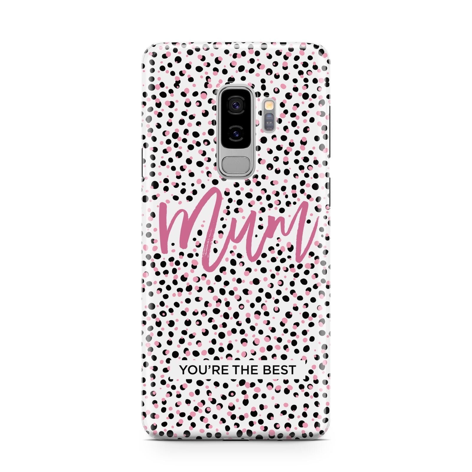 Mum Polka Dots Mothers Day Samsung Galaxy S9 Plus Case on Silver phone