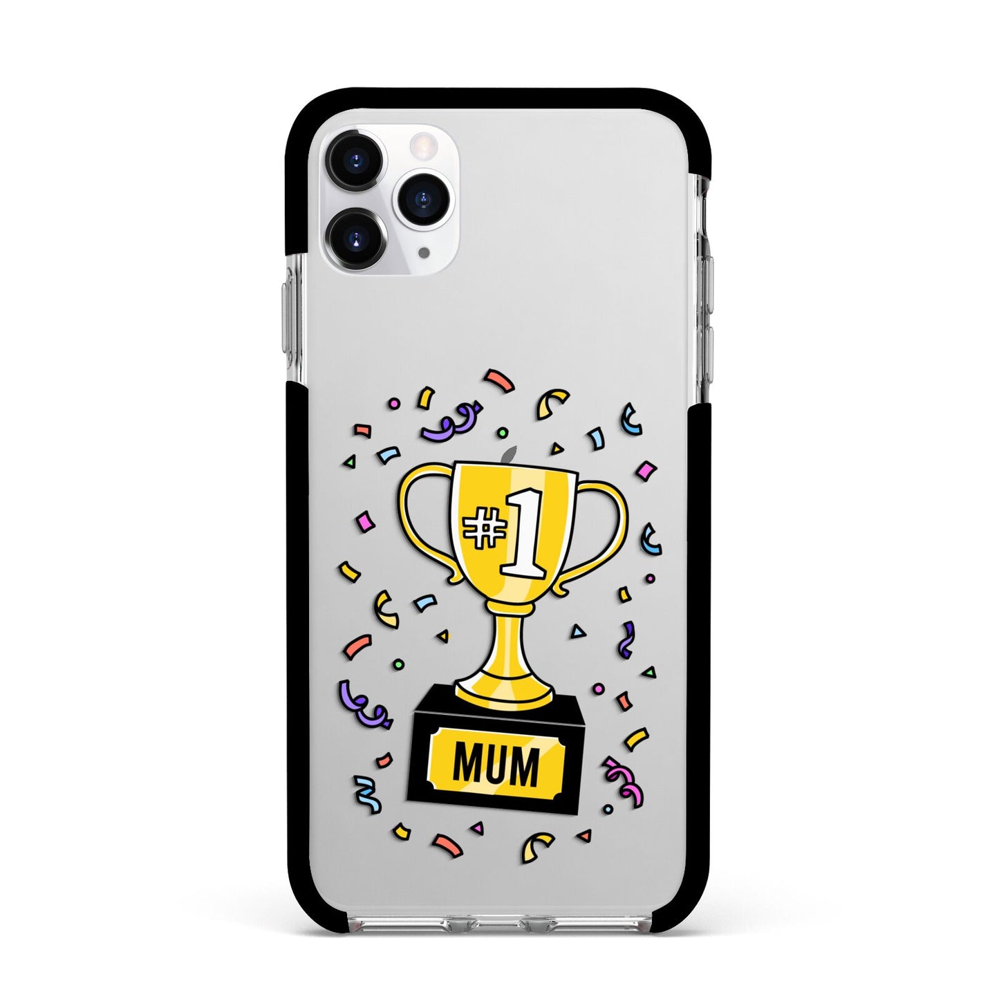 Mum Trophy Mothers Day Apple iPhone 11 Pro Max in Silver with Black Impact Case