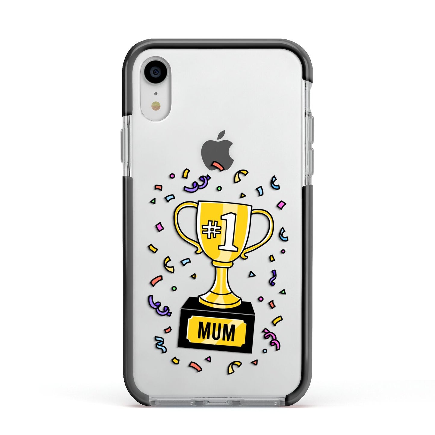 Mum Trophy Mothers Day Apple iPhone XR Impact Case Black Edge on Silver Phone