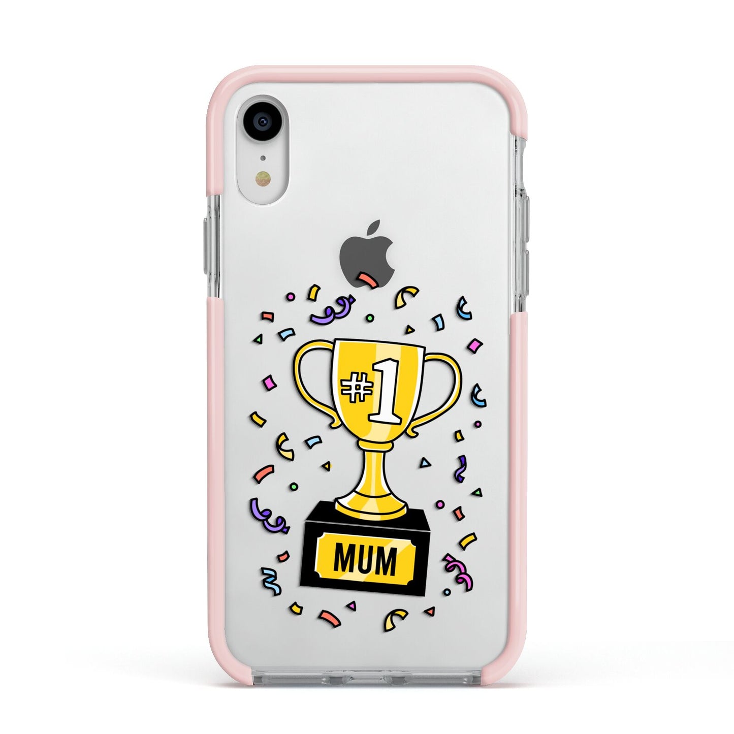 Mum Trophy Mothers Day Apple iPhone XR Impact Case Pink Edge on Silver Phone