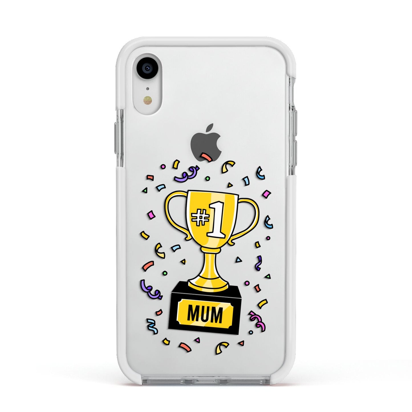 Mum Trophy Mothers Day Apple iPhone XR Impact Case White Edge on Silver Phone