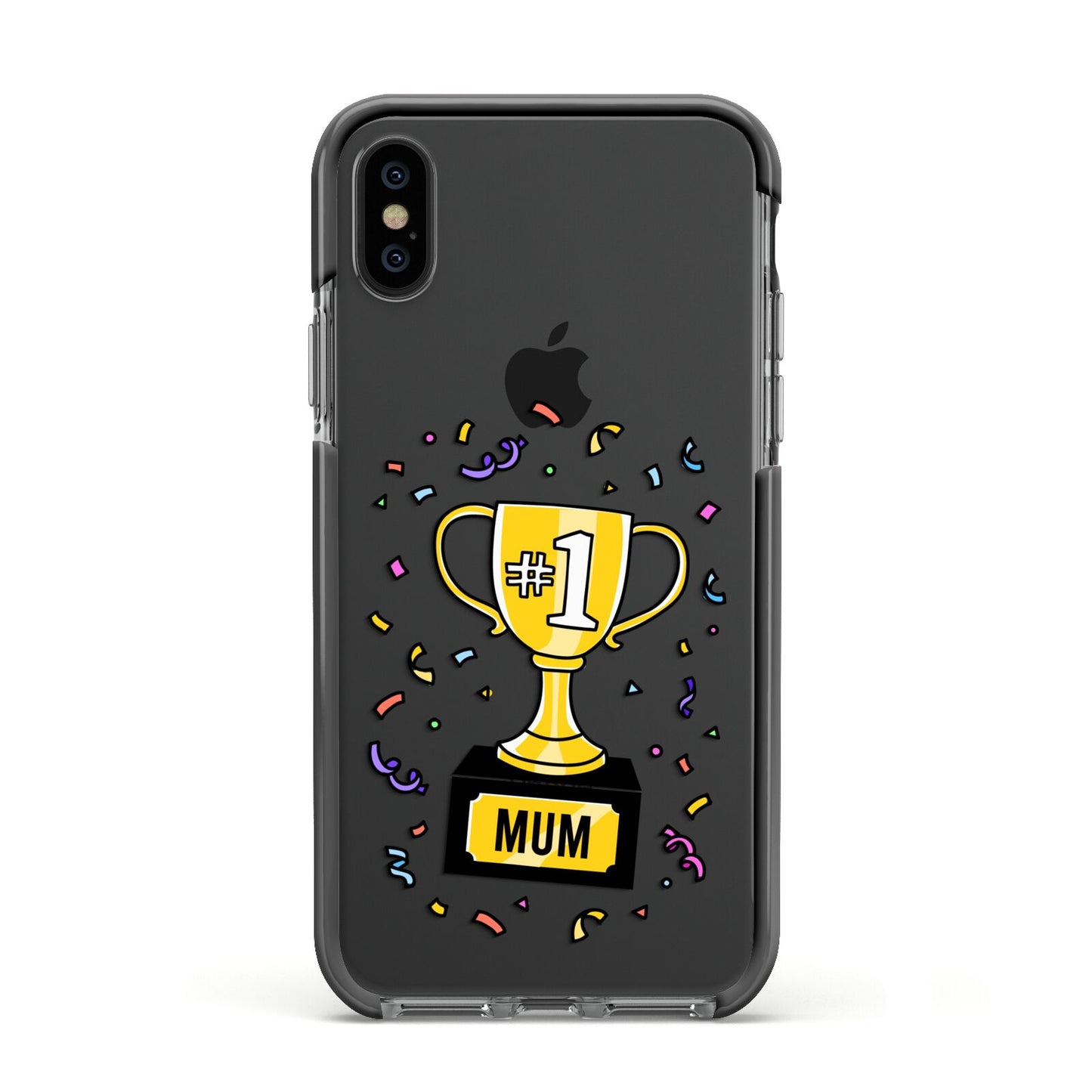 Mum Trophy Mothers Day Apple iPhone Xs Impact Case Black Edge on Black Phone