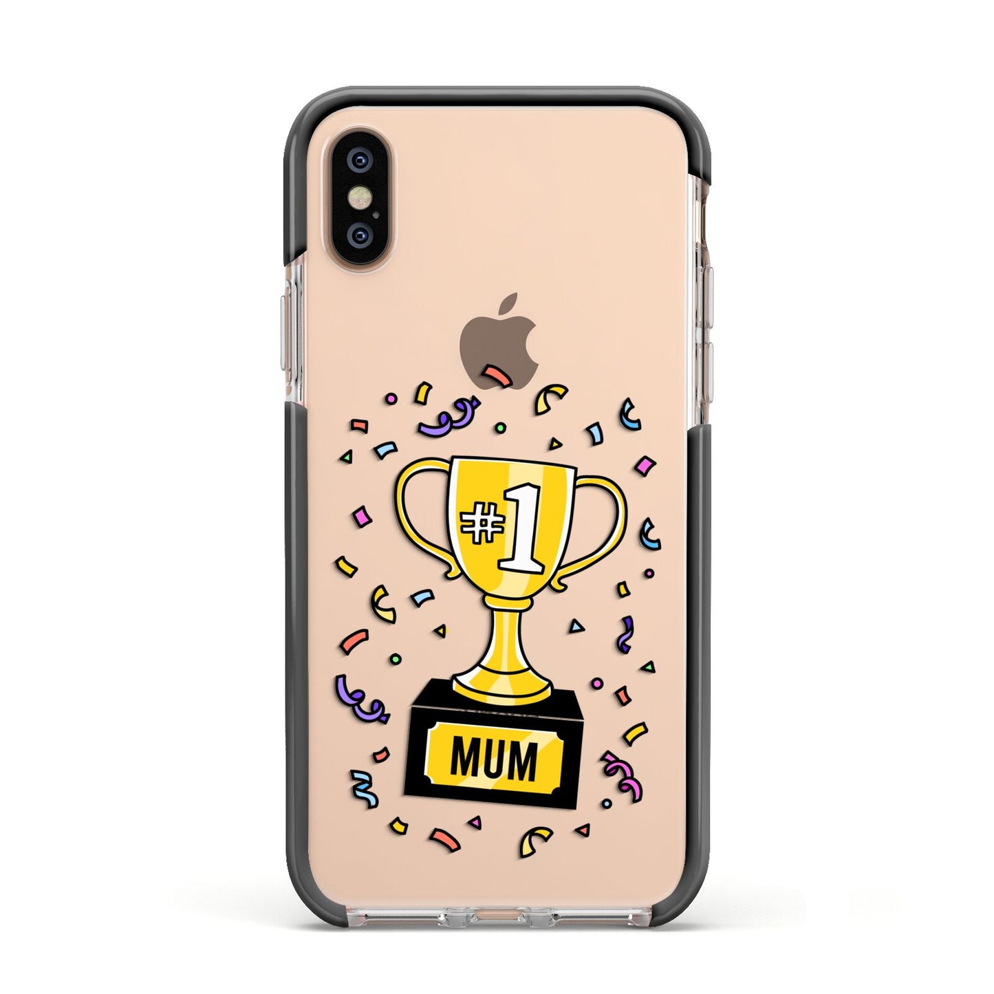 Mum Trophy Mothers Day Apple iPhone Xs Impact Case Black Edge on Gold Phone