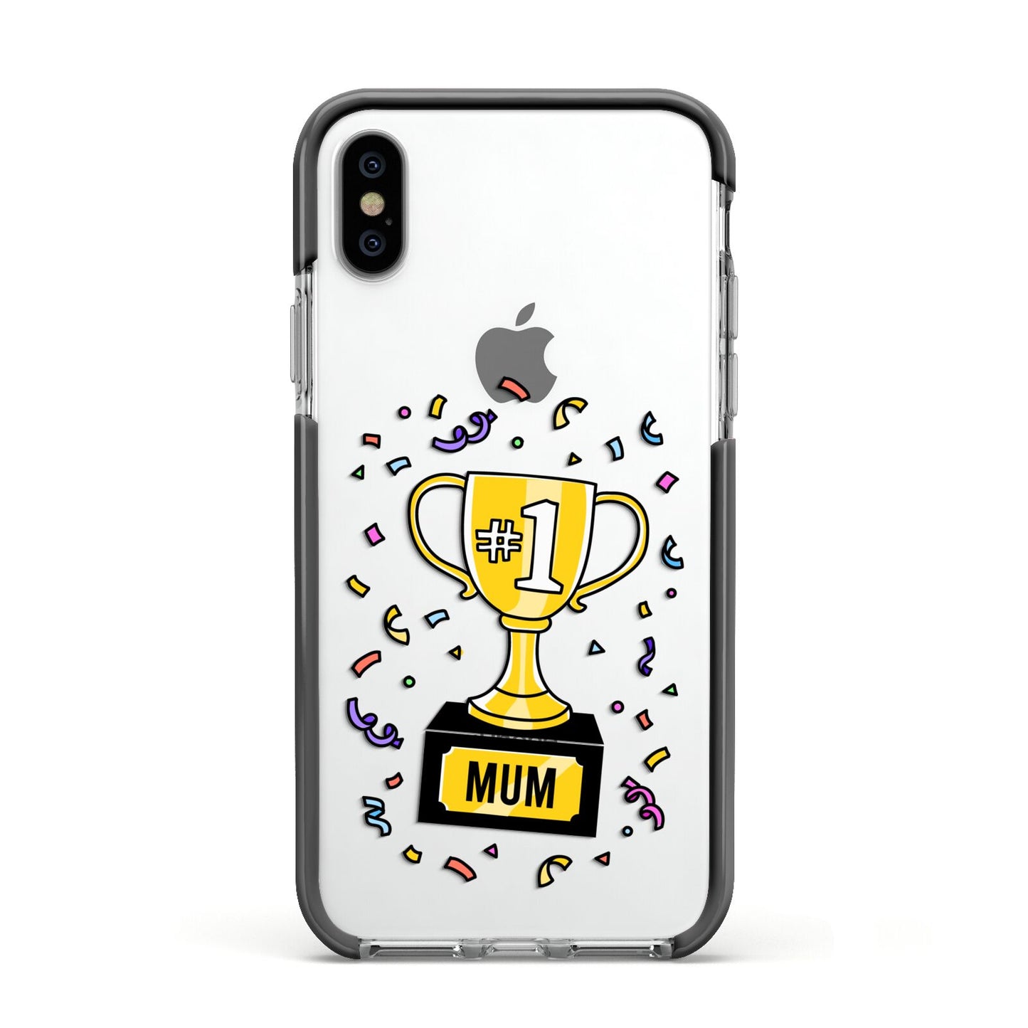 Mum Trophy Mothers Day Apple iPhone Xs Impact Case Black Edge on Silver Phone