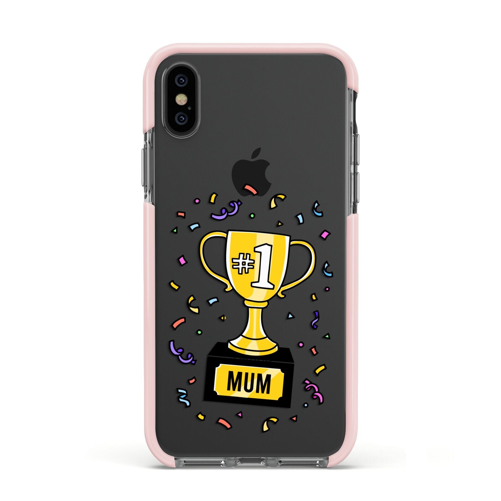 Mum Trophy Mothers Day Apple iPhone Xs Impact Case Pink Edge on Black Phone