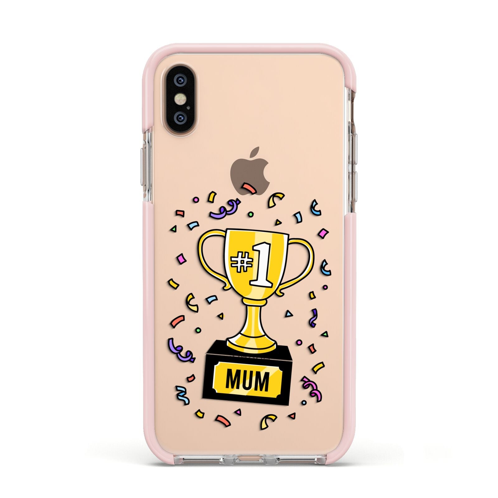 Mum Trophy Mothers Day Apple iPhone Xs Impact Case Pink Edge on Gold Phone