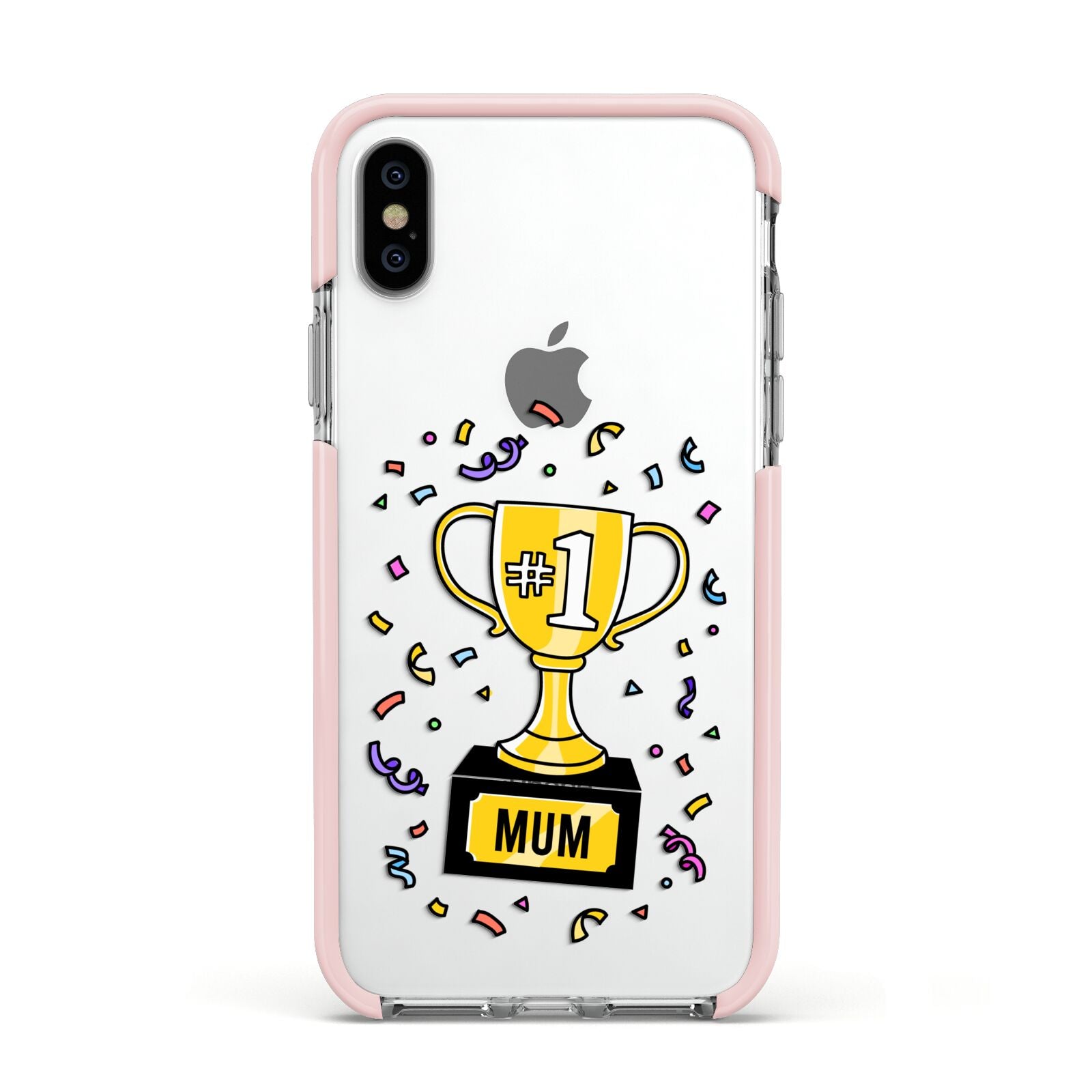 Mum Trophy Mothers Day Apple iPhone Xs Impact Case Pink Edge on Silver Phone