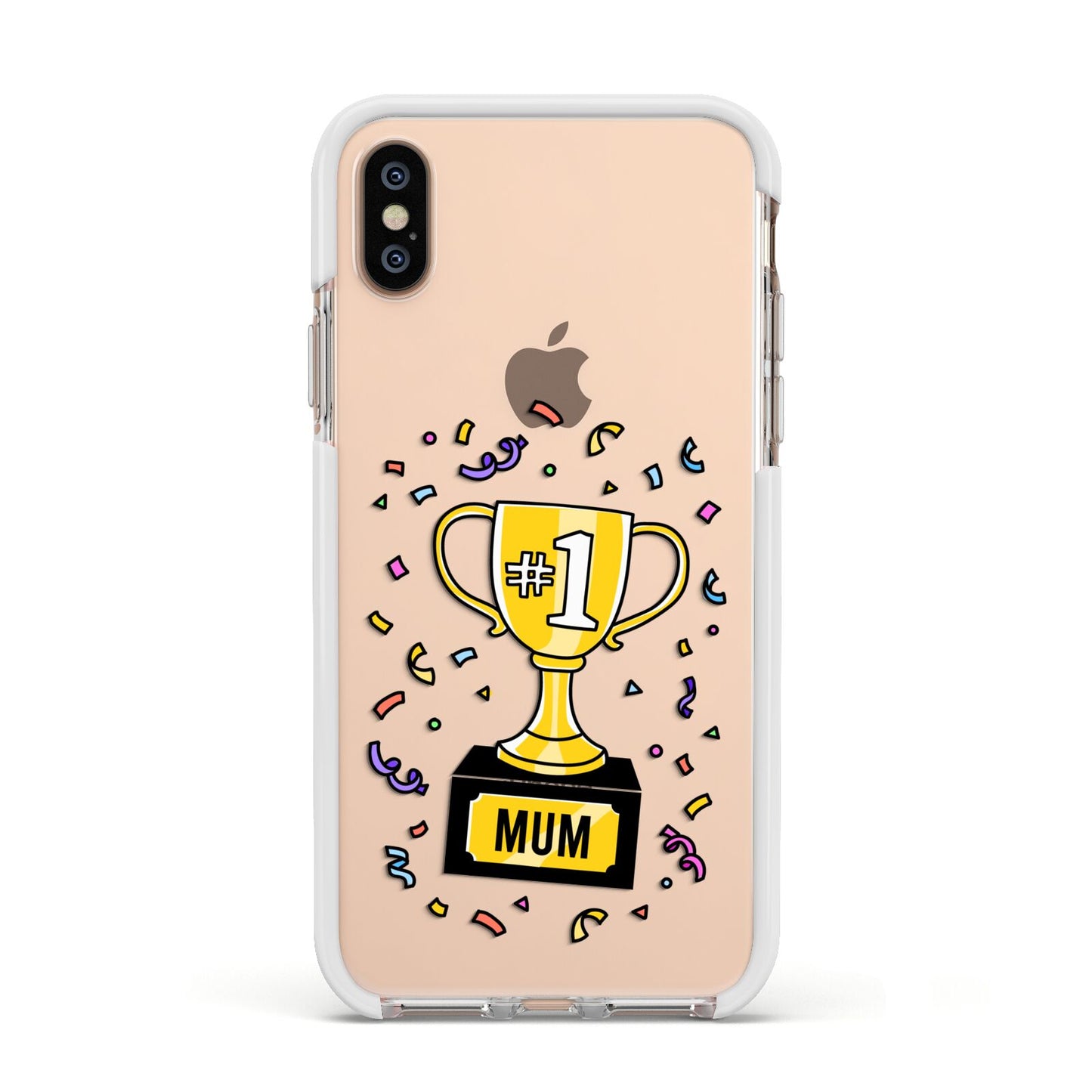 Mum Trophy Mothers Day Apple iPhone Xs Impact Case White Edge on Gold Phone