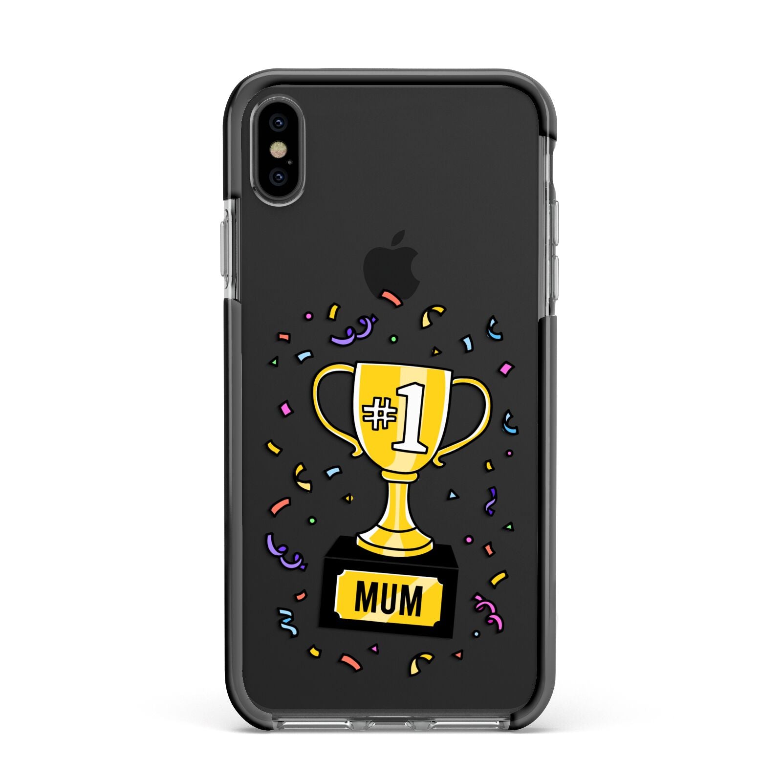 Mum Trophy Mothers Day Apple iPhone Xs Max Impact Case Black Edge on Black Phone