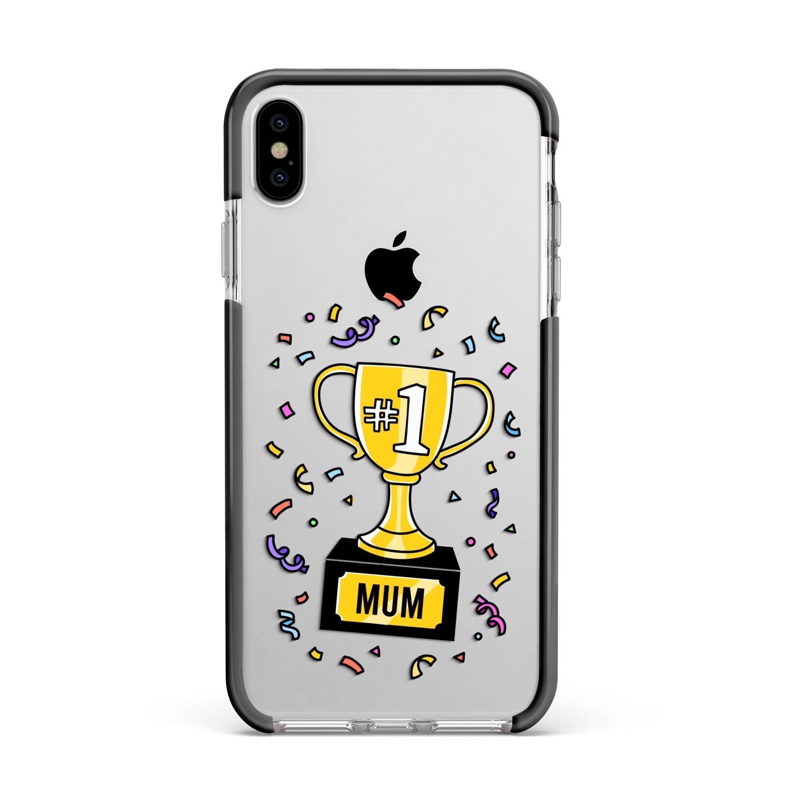 Mum Trophy Mothers Day Apple iPhone Xs Max Impact Case Black Edge on Silver Phone