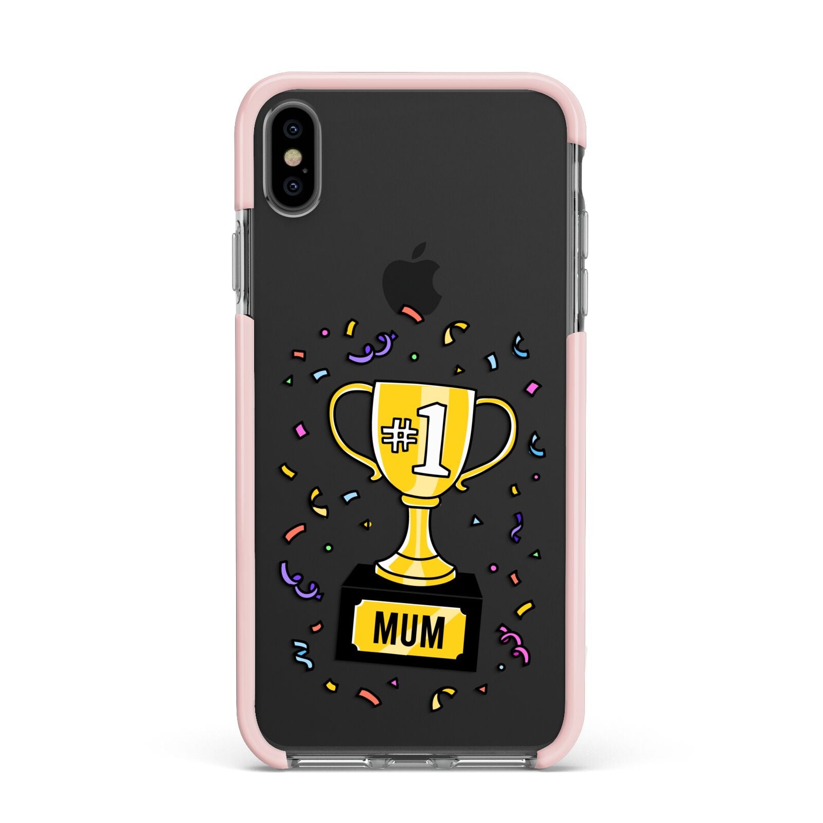 Mum Trophy Mothers Day Apple iPhone Xs Max Impact Case Pink Edge on Black Phone