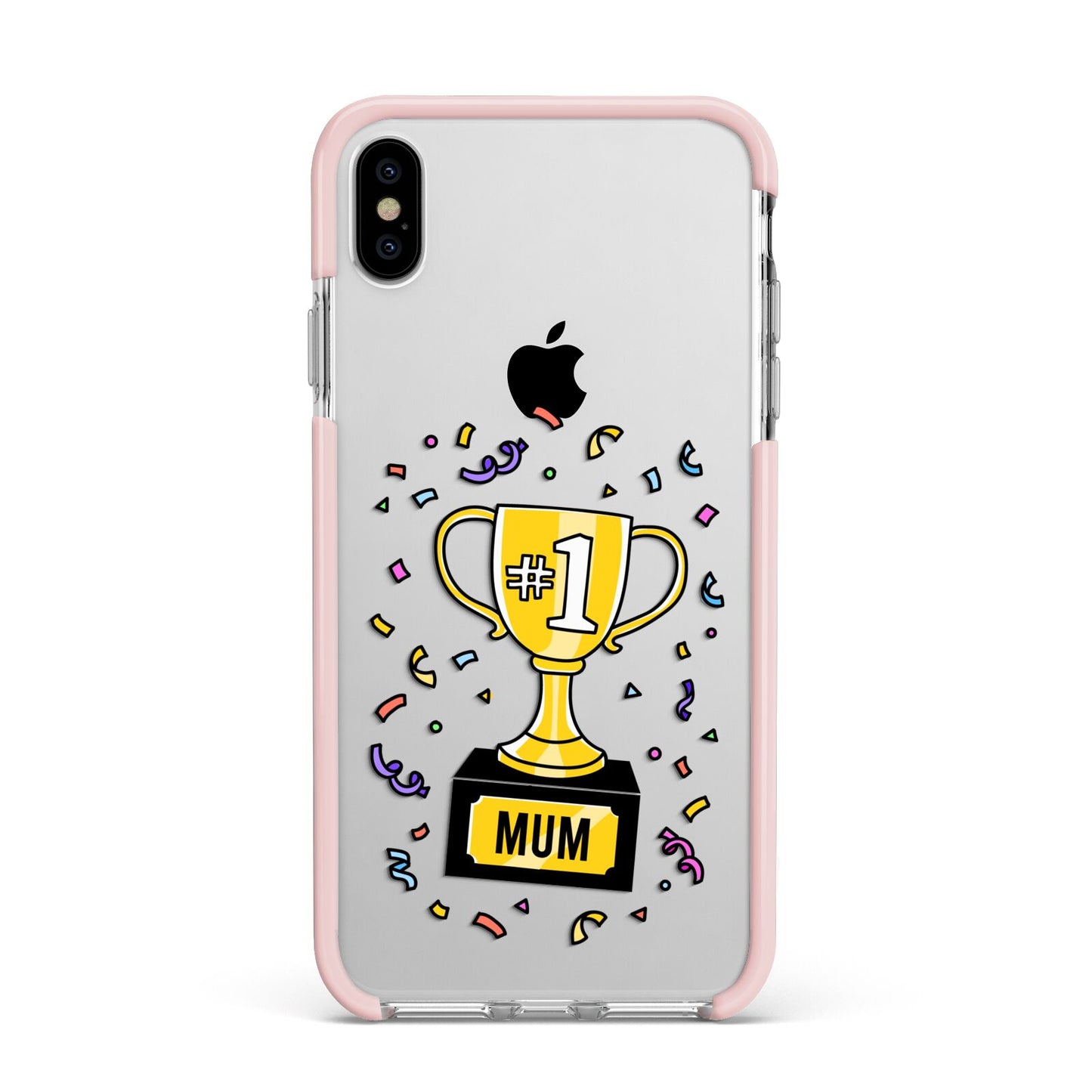 Mum Trophy Mothers Day Apple iPhone Xs Max Impact Case Pink Edge on Silver Phone