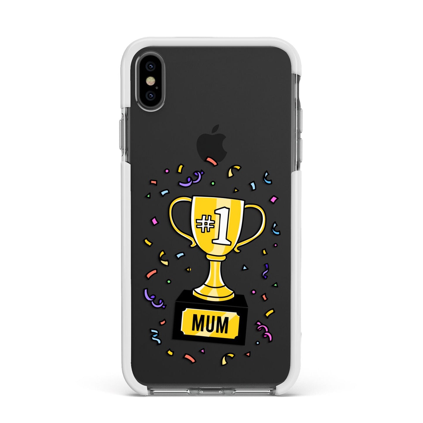 Mum Trophy Mothers Day Apple iPhone Xs Max Impact Case White Edge on Black Phone