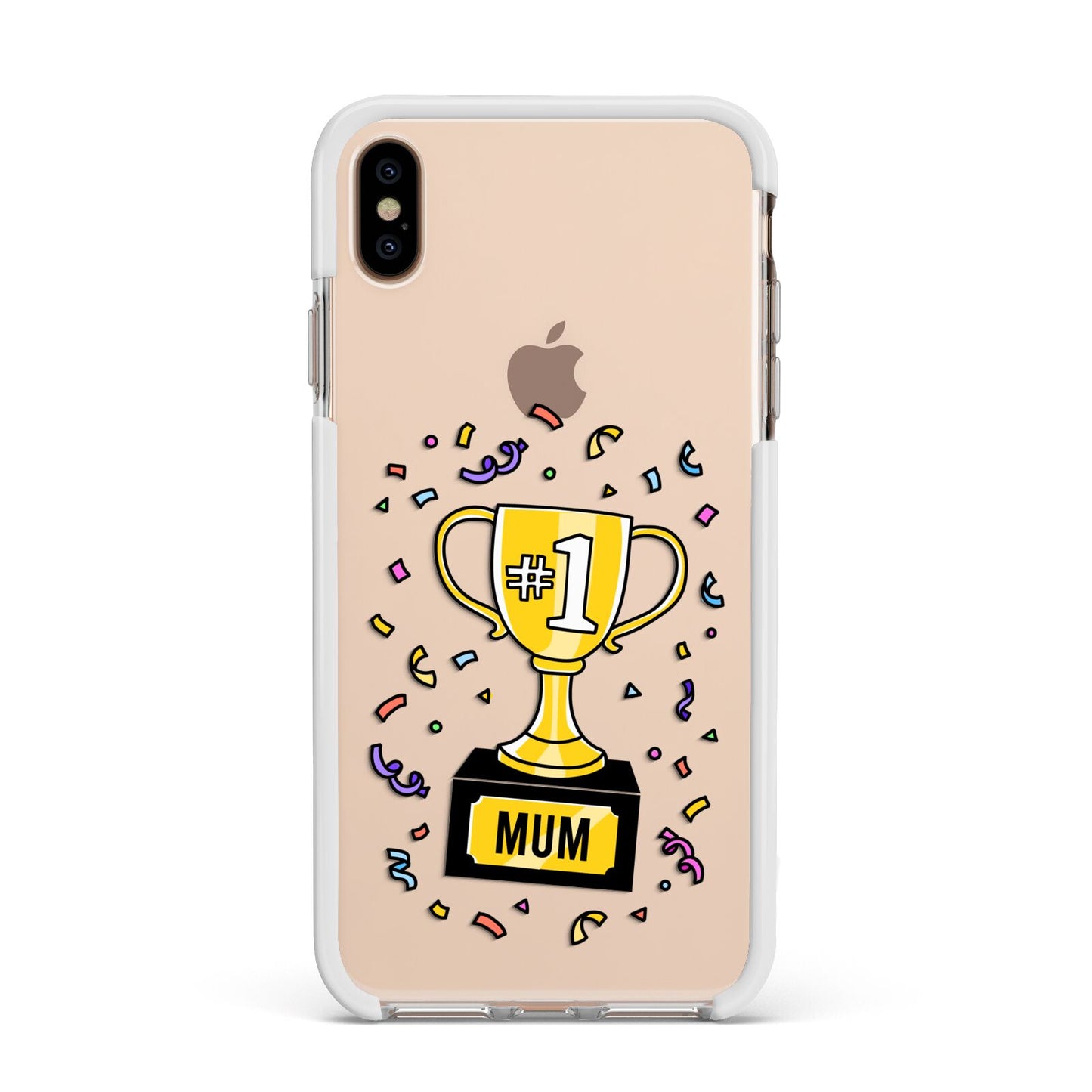 Mum Trophy Mothers Day Apple iPhone Xs Max Impact Case White Edge on Gold Phone