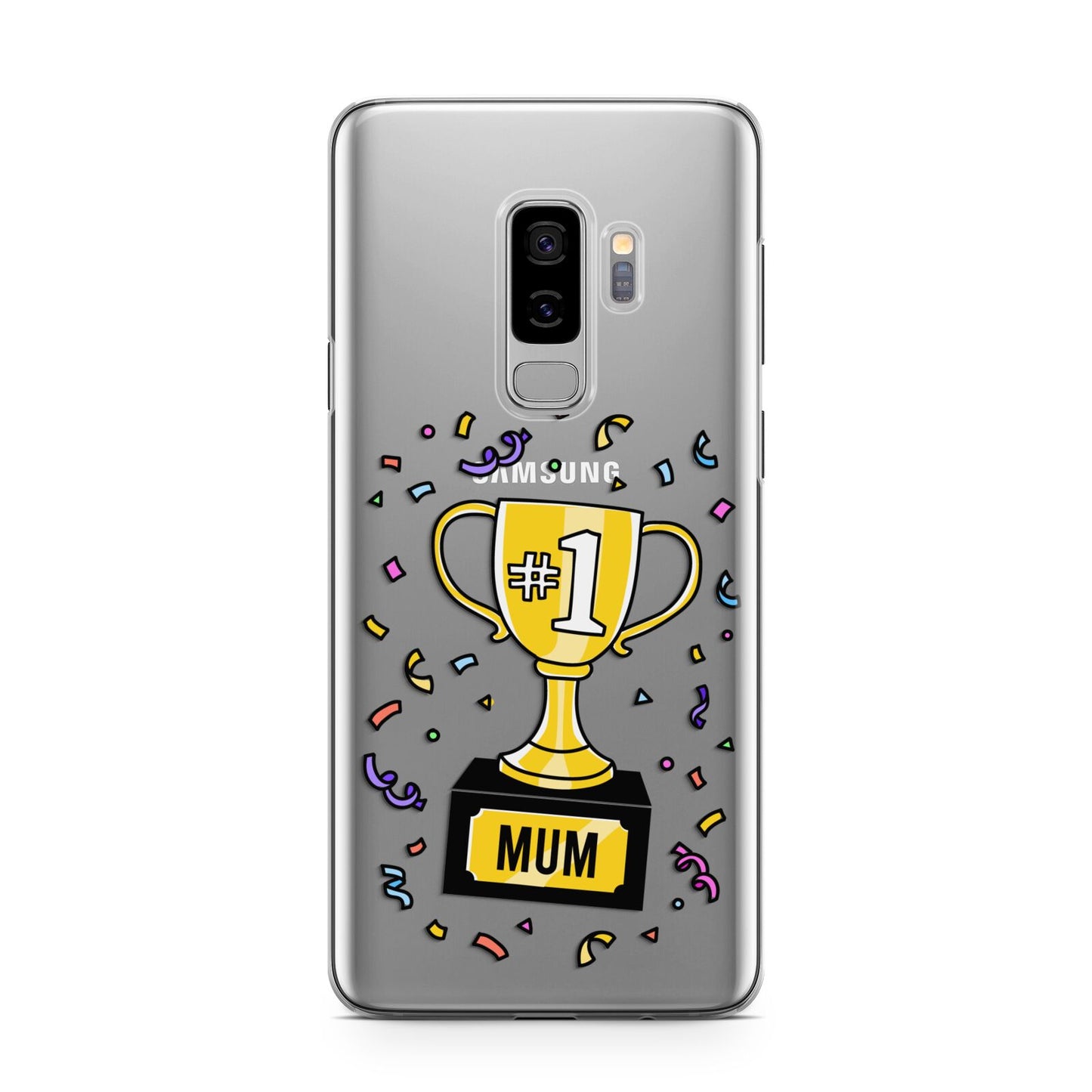 Mum Trophy Mothers Day Samsung Galaxy S9 Plus Case on Silver phone