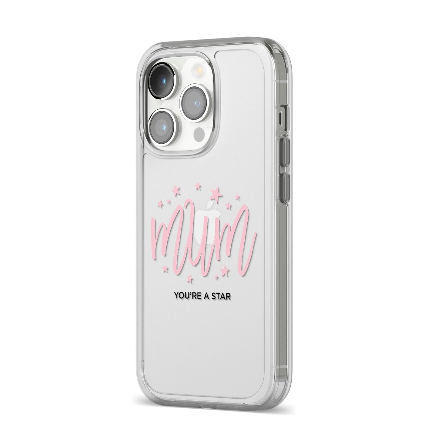 Mum Youre a Star iPhone 14 Pro Clear Tough Case Silver Angled Image