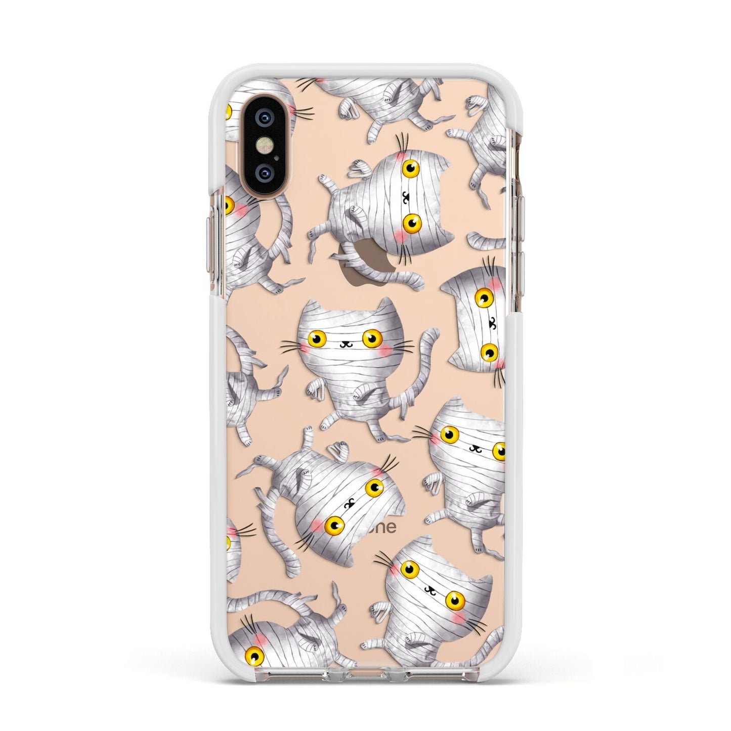 Mummy Cats Apple iPhone Xs Impact Case White Edge on Gold Phone