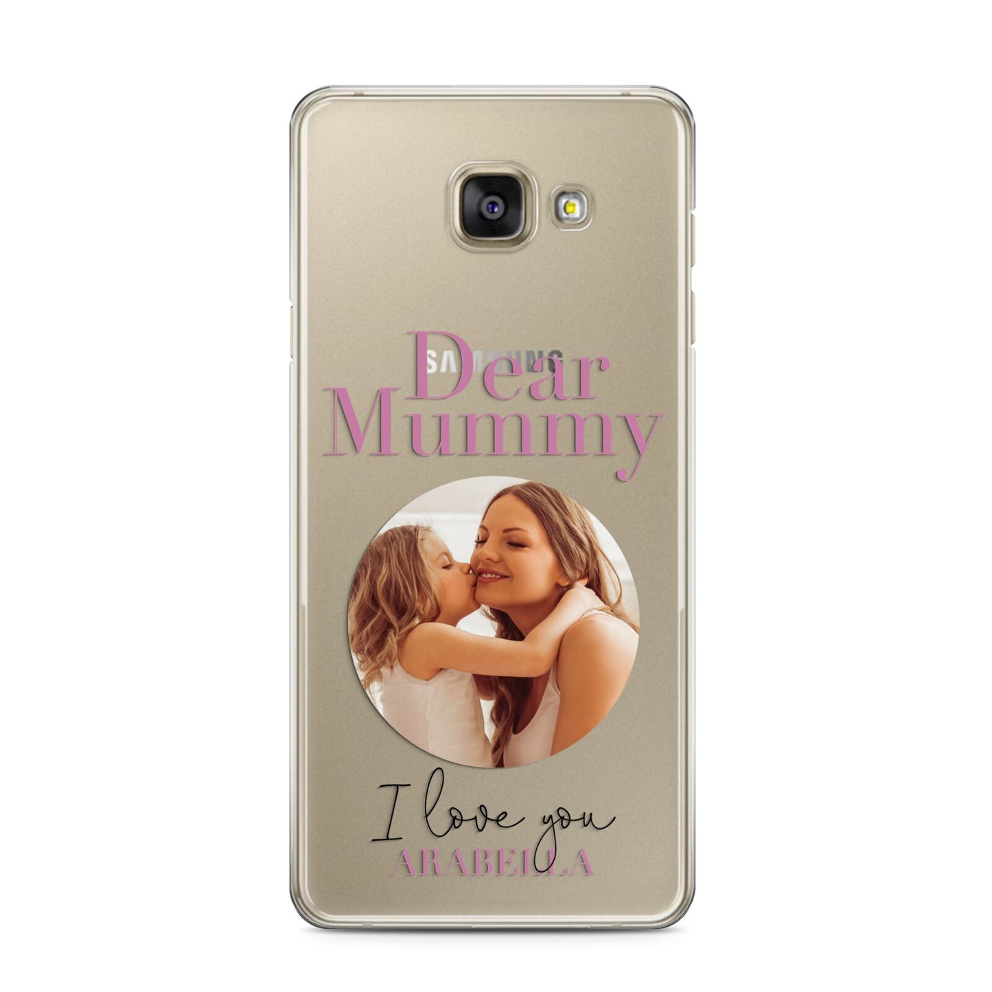 Mummy Personalised Photo with Text Samsung Galaxy A3 2016 Case on gold phone