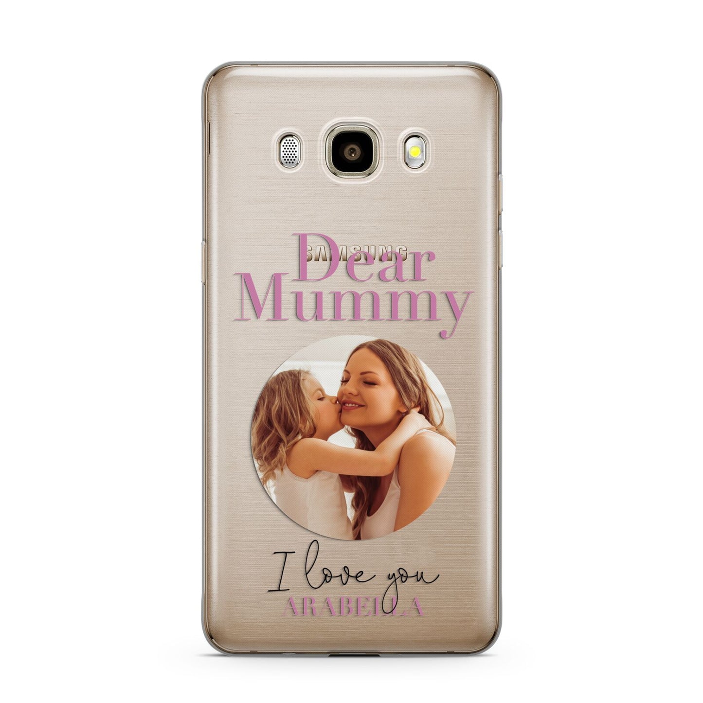 Mummy Personalised Photo with Text Samsung Galaxy J7 2016 Case on gold phone