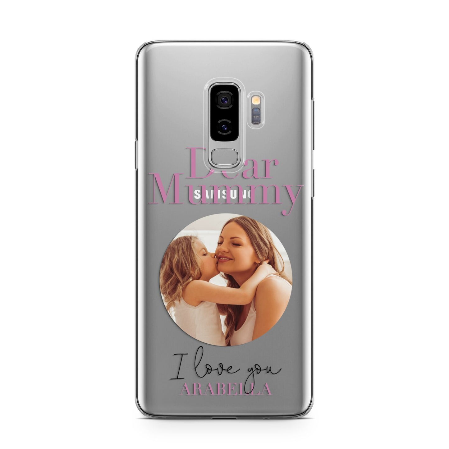 Mummy Personalised Photo with Text Samsung Galaxy S9 Plus Case on Silver phone